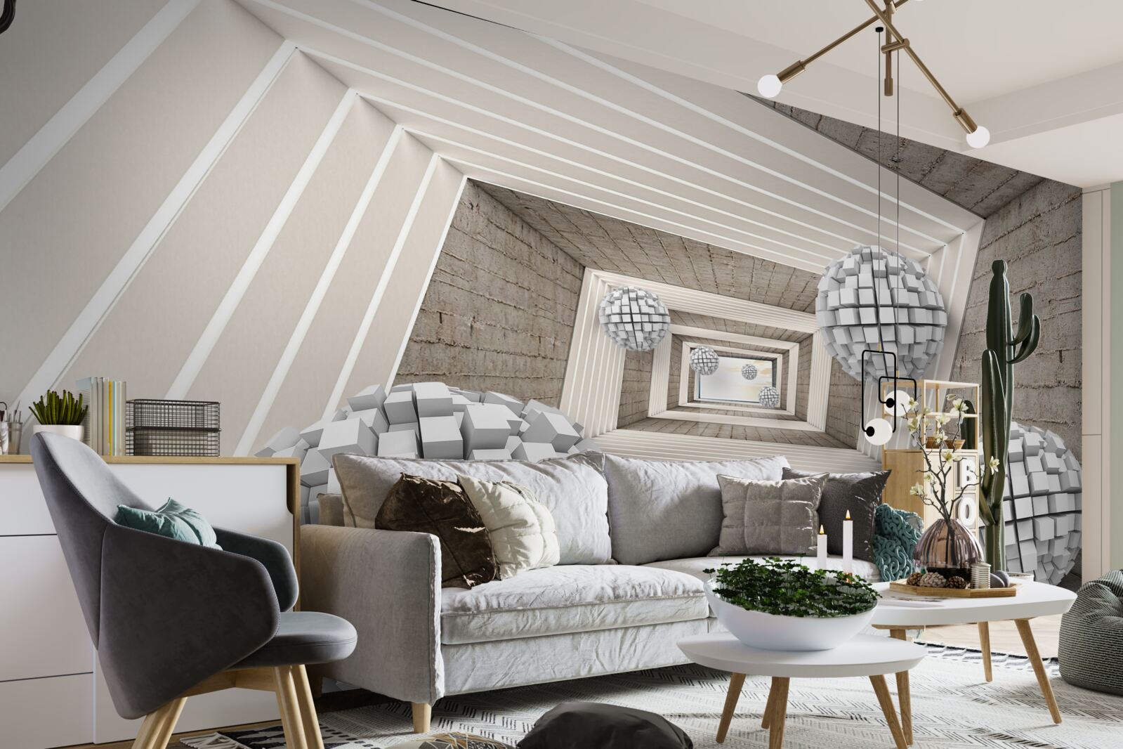 Фотошпалери кулі, утворені кубами та нескінченним коридором