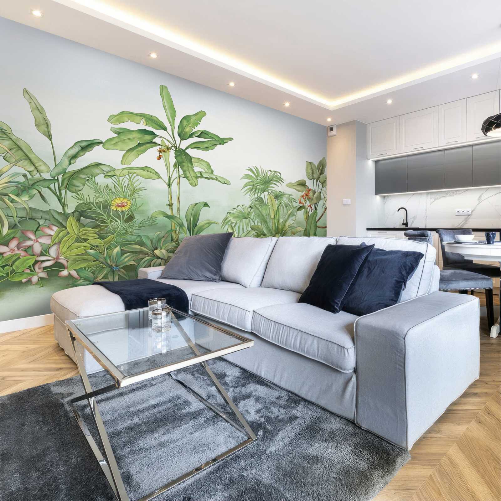 Фотошпалери тропічна рослинність і світлий пісок на пляжі