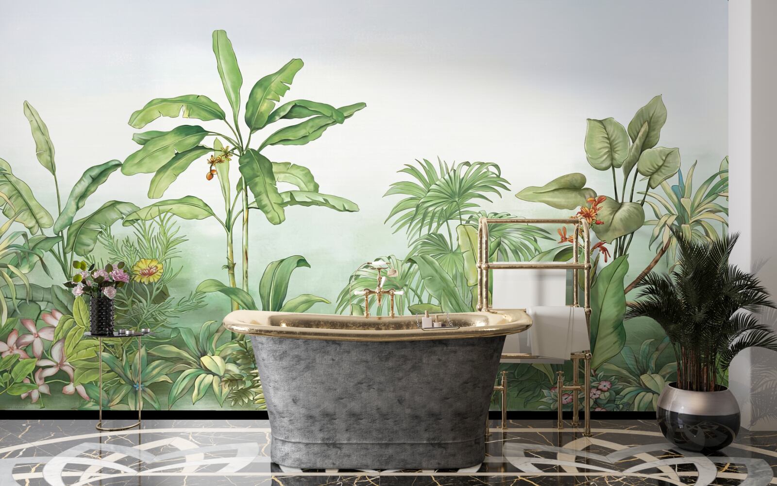 Фотошпалери тропічна рослинність і світлий пісок на пляжі