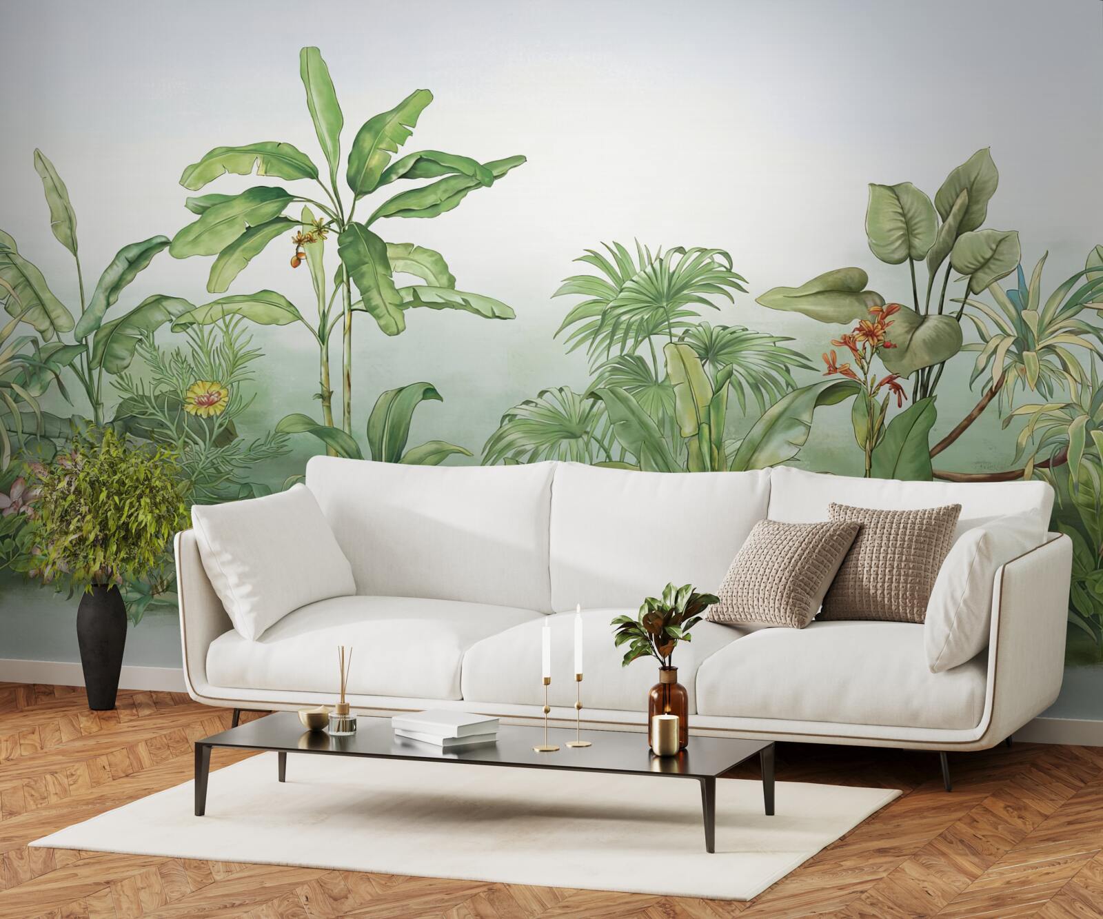 Фотошпалери тропічна рослинність і світлий пісок на пляжі