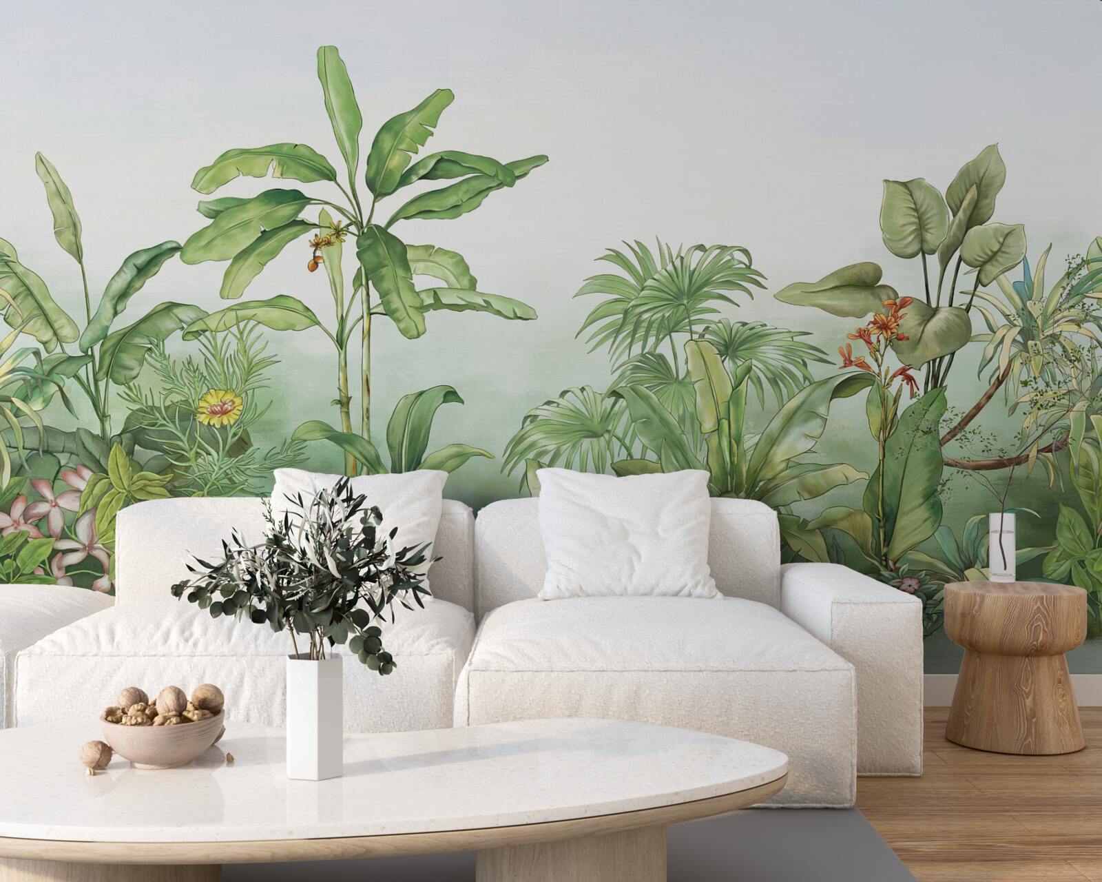 Фотошпалери тропічна рослинність і світлий пісок на пляжі