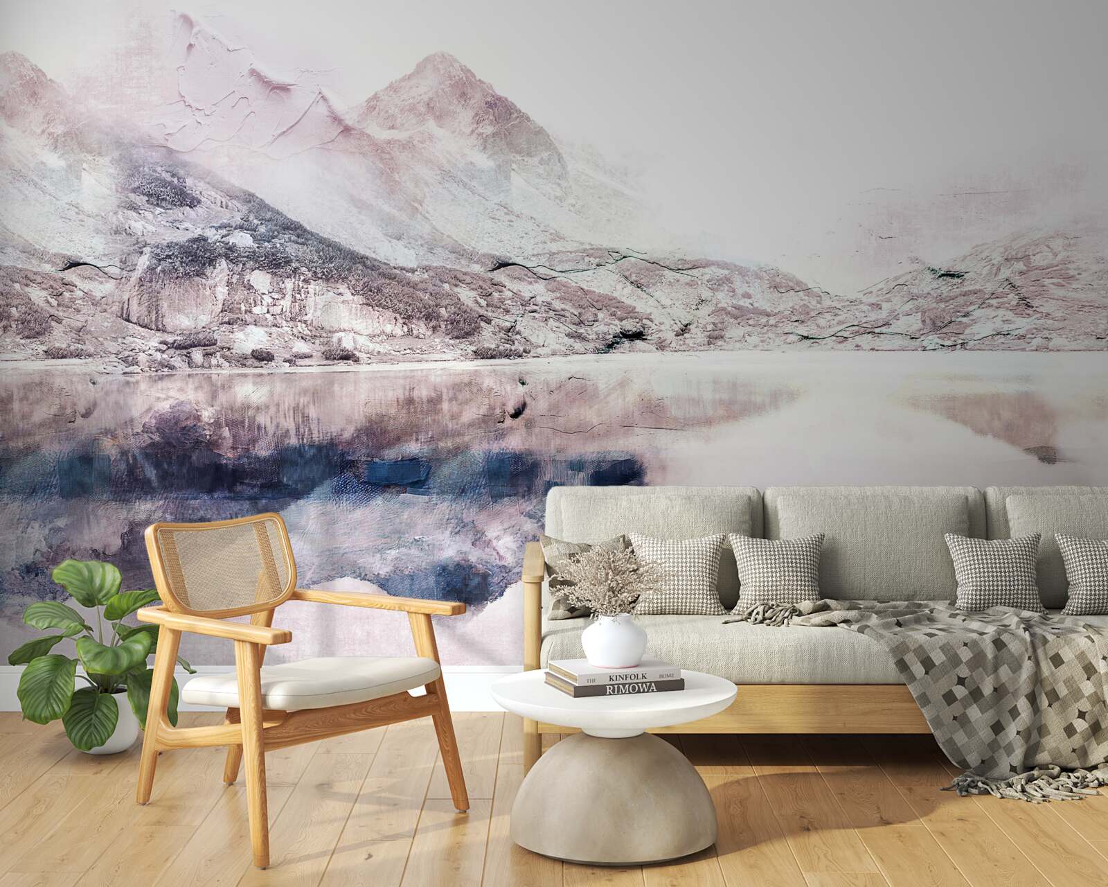 Фотошпалери відображення високих гір у дзеркальній поверхні води