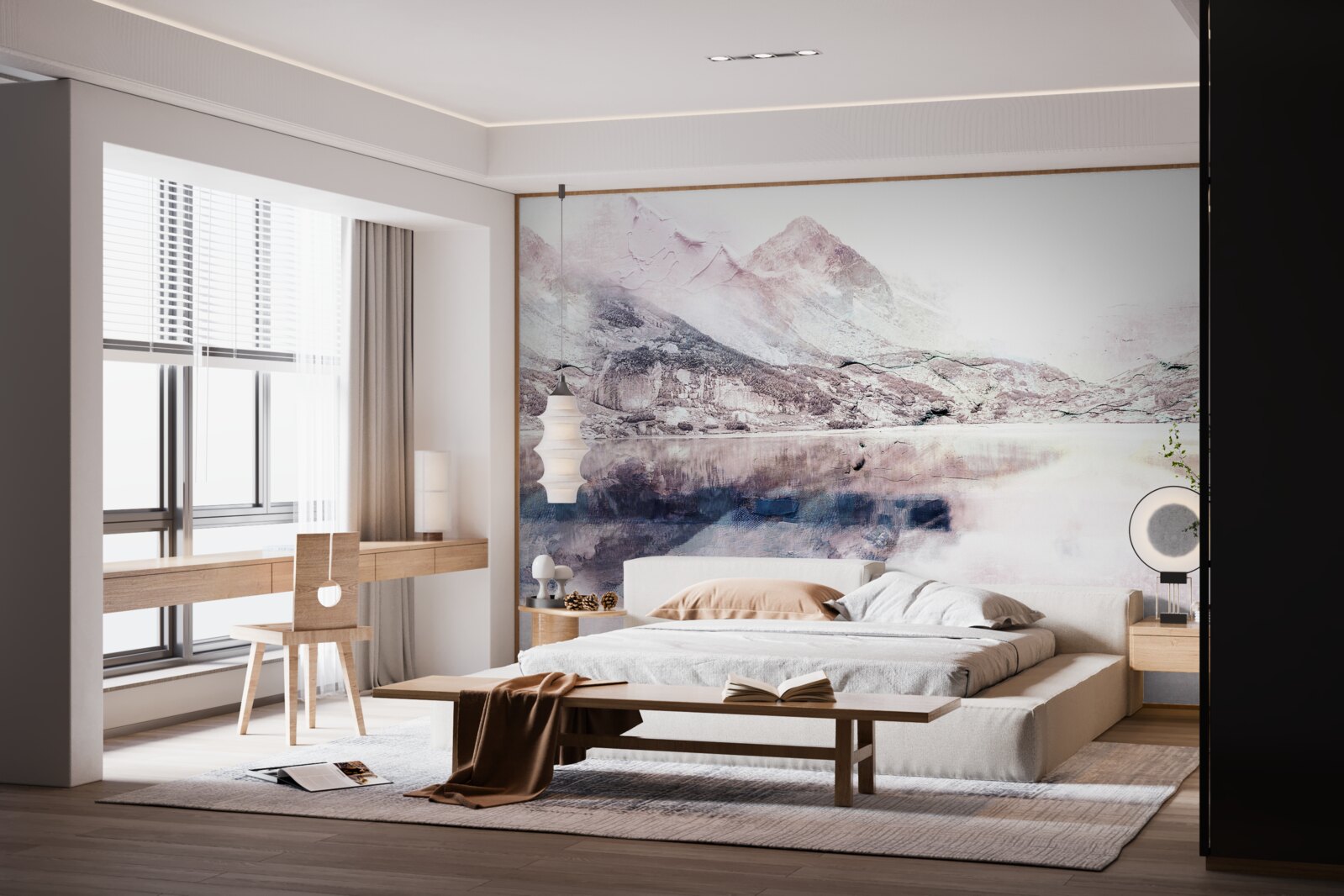 Фотошпалери відображення високих гір у дзеркальній поверхні води