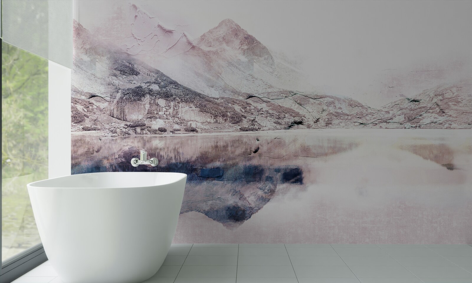 Фотошпалери відображення високих гір у дзеркальній поверхні води