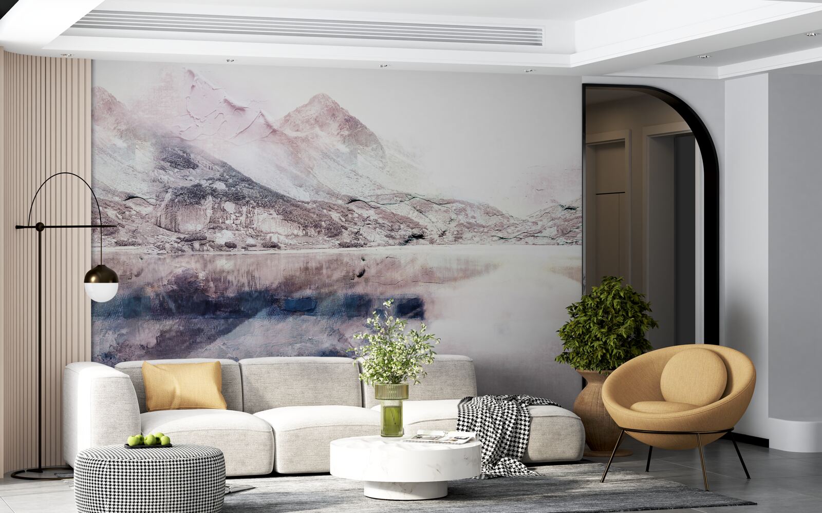 Фотошпалери відображення високих гір у дзеркальній поверхні води