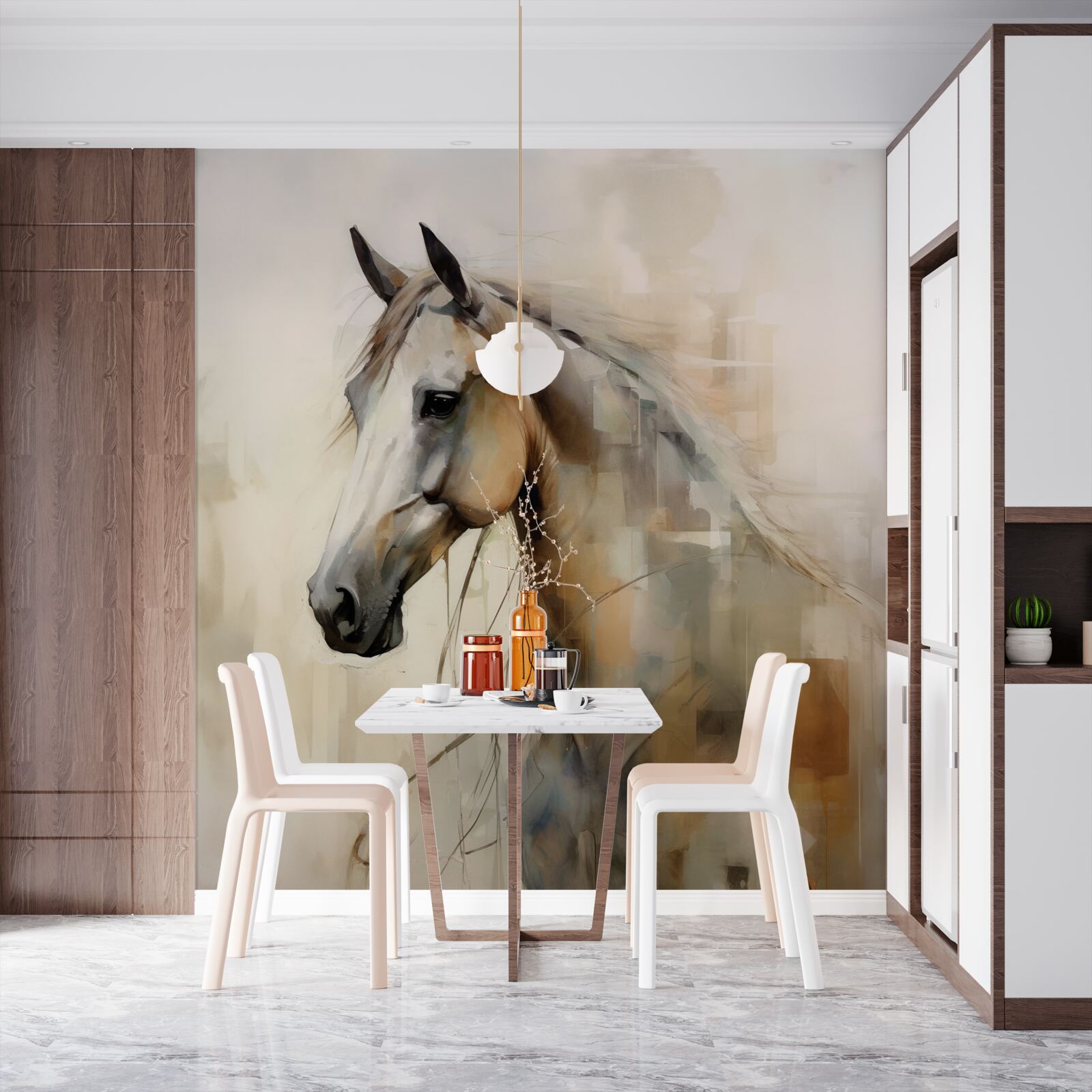 Фотошпалери екзотичний білосніжний кінь з розкішною гривою