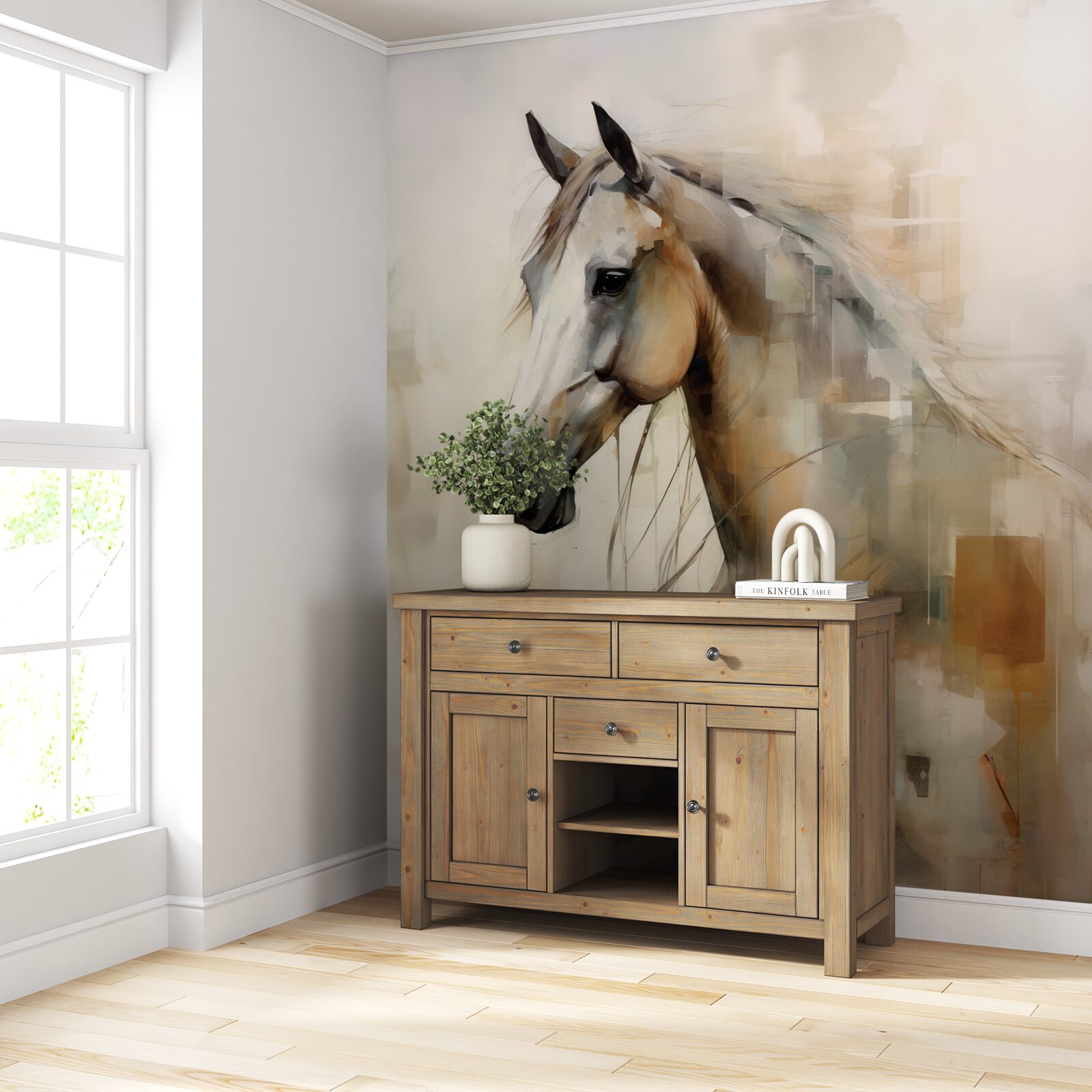 Фотошпалери екзотичний білосніжний кінь з розкішною гривою