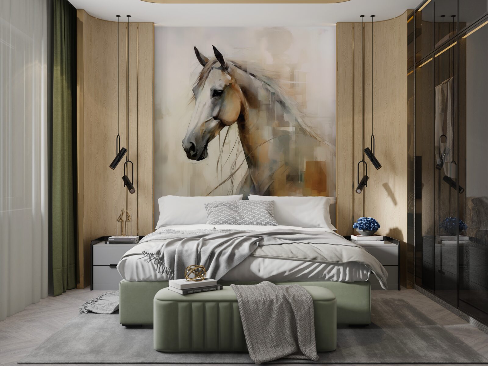 Фотошпалери екзотичний білосніжний кінь з розкішною гривою