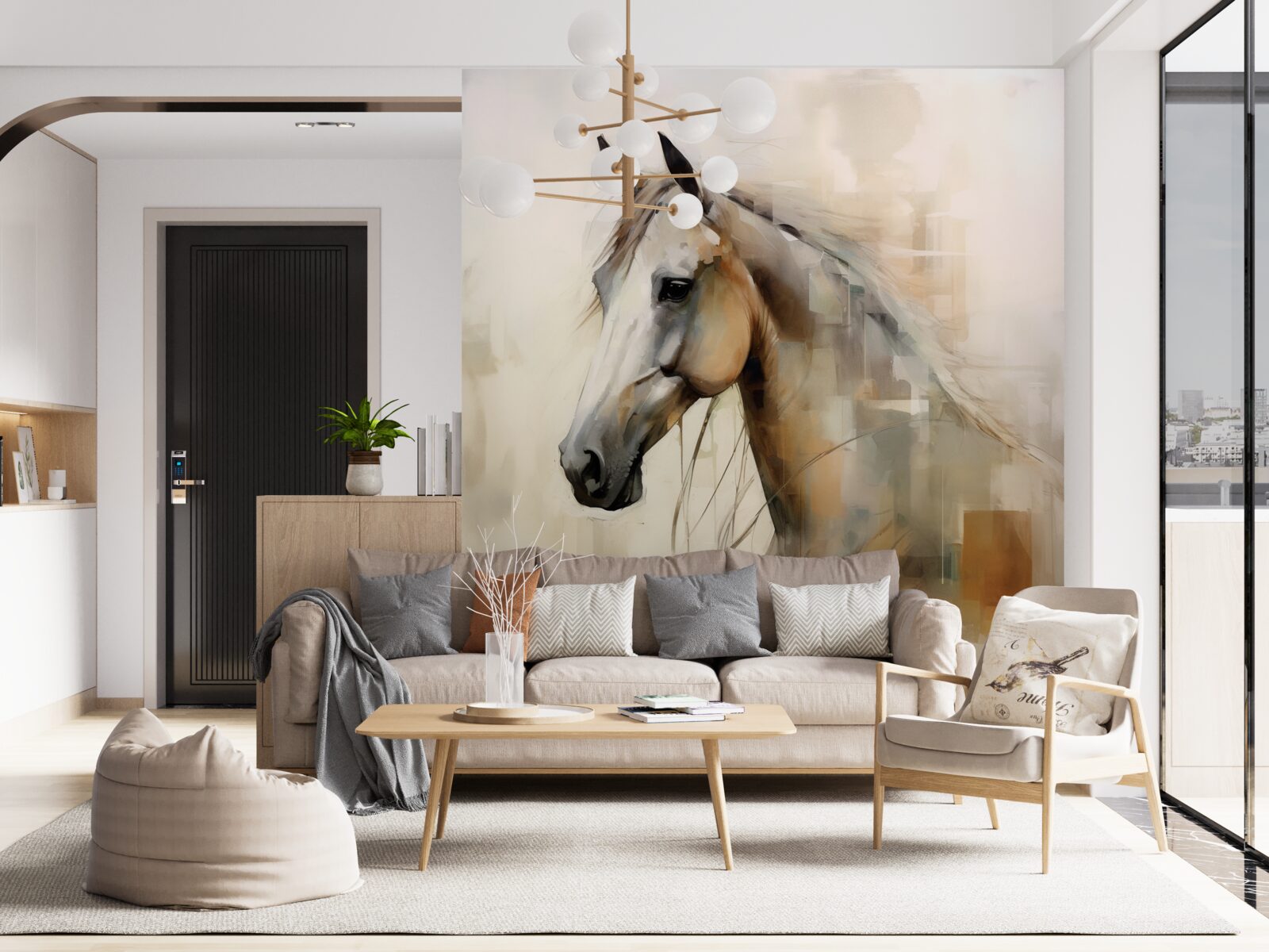 Фотошпалери екзотичний білосніжний кінь з розкішною гривою