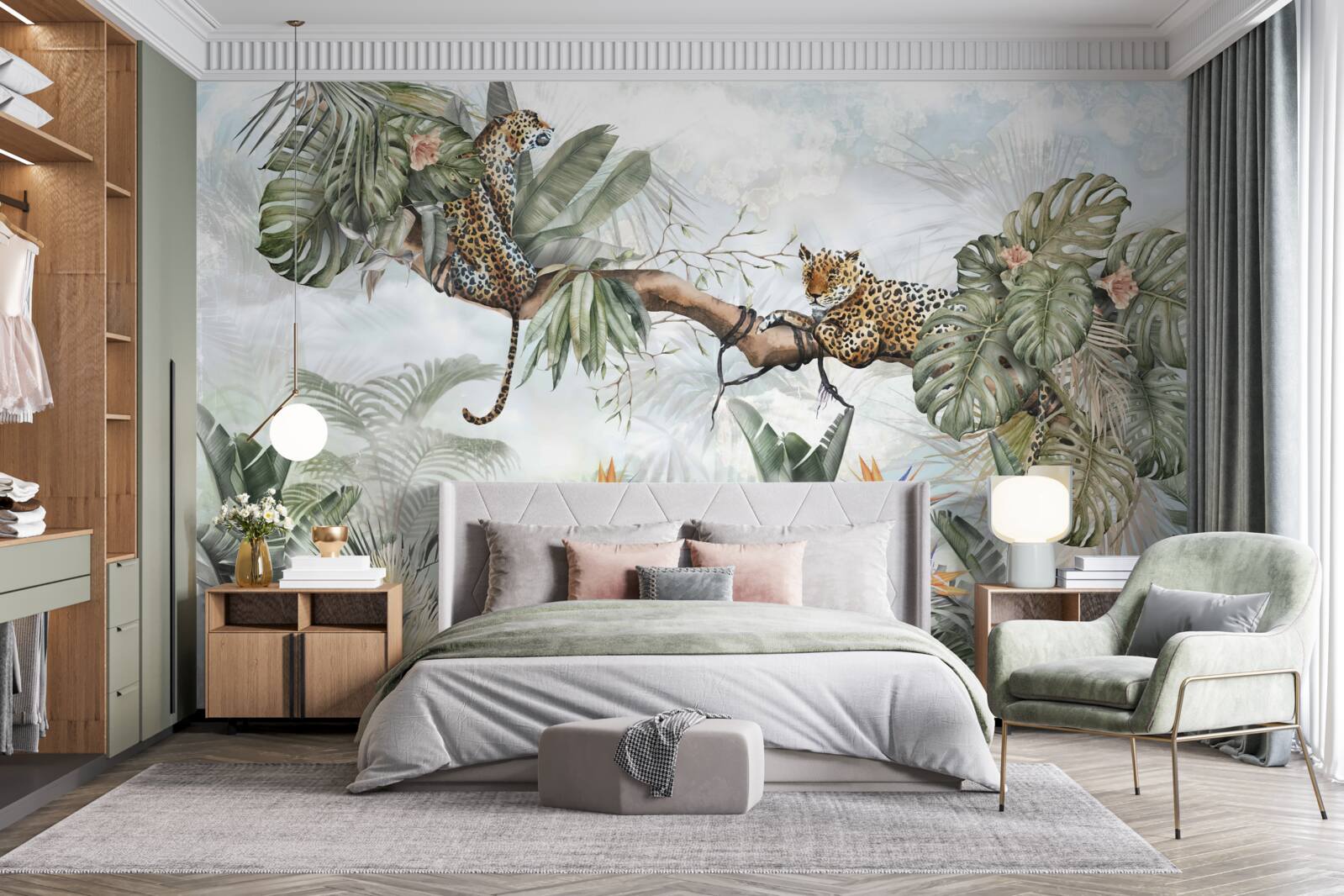 Фотошпалери леопард відпочиває на гілці