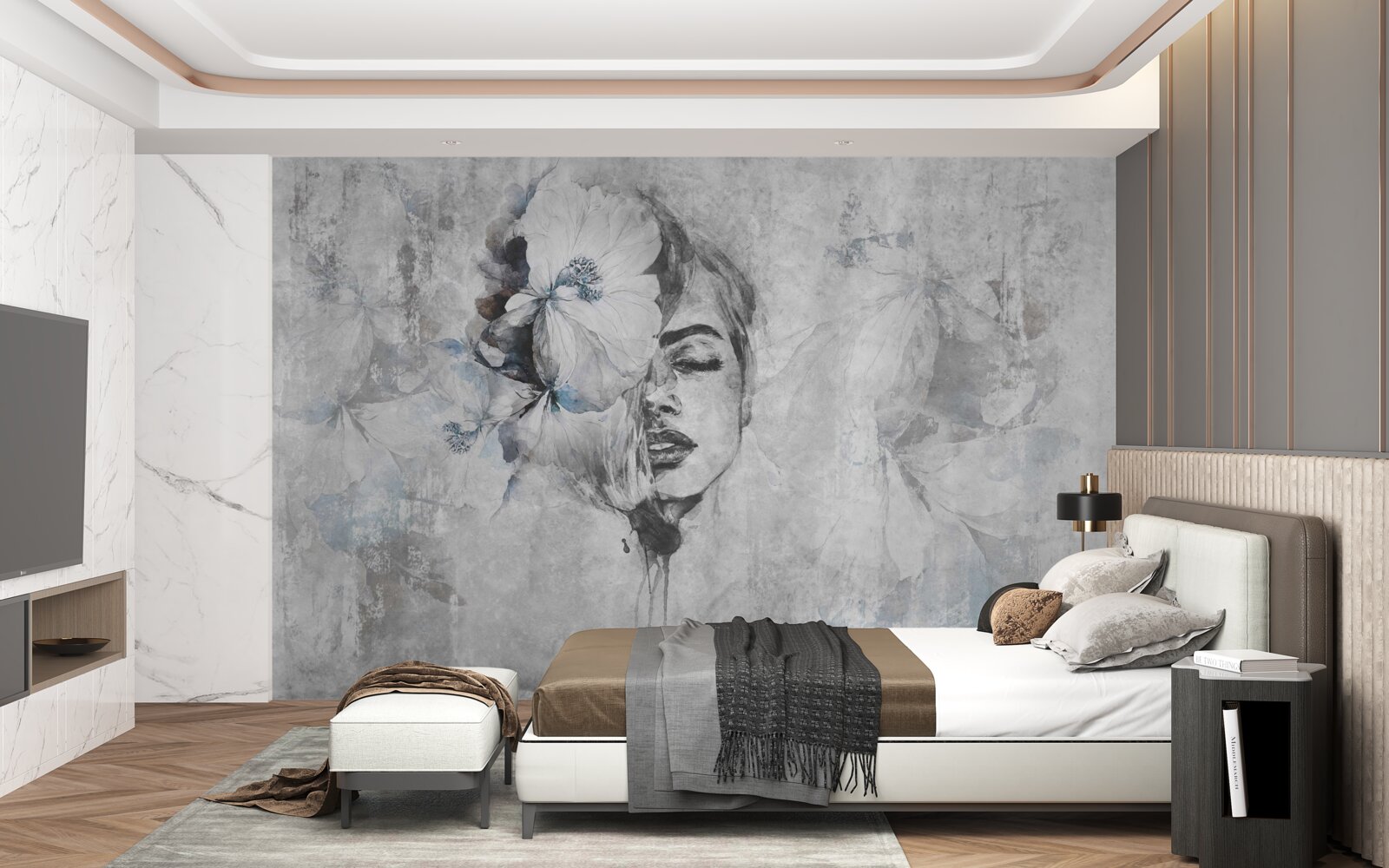 Фотошпалери зображення дівчини на сірому тлі