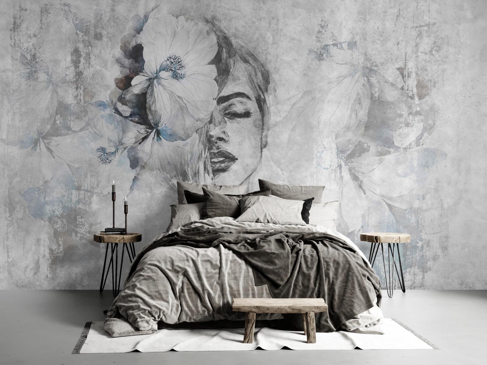 Фотошпалери зображення дівчини на сірому тлі