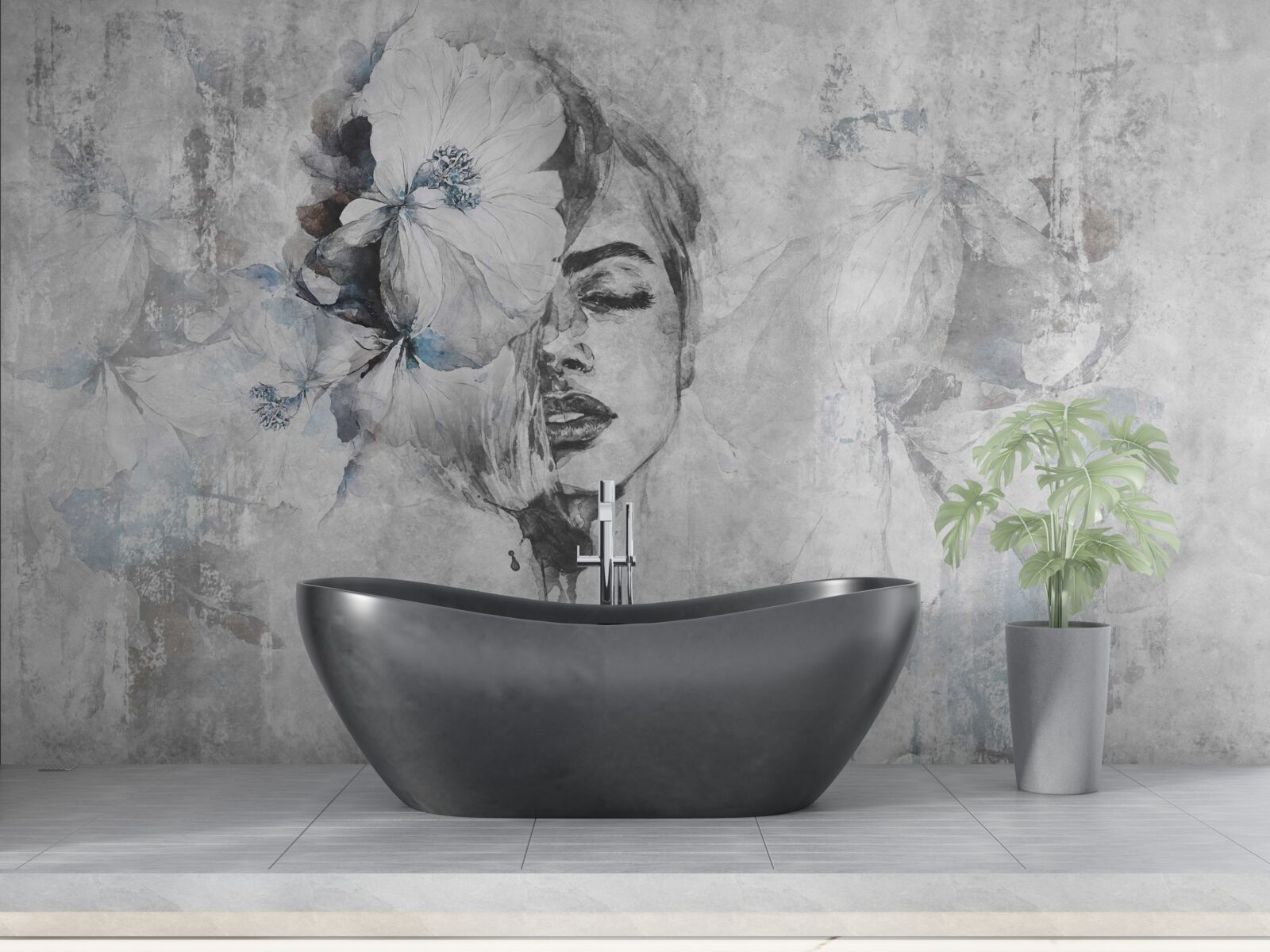 Фотошпалери зображення дівчини на сірому тлі