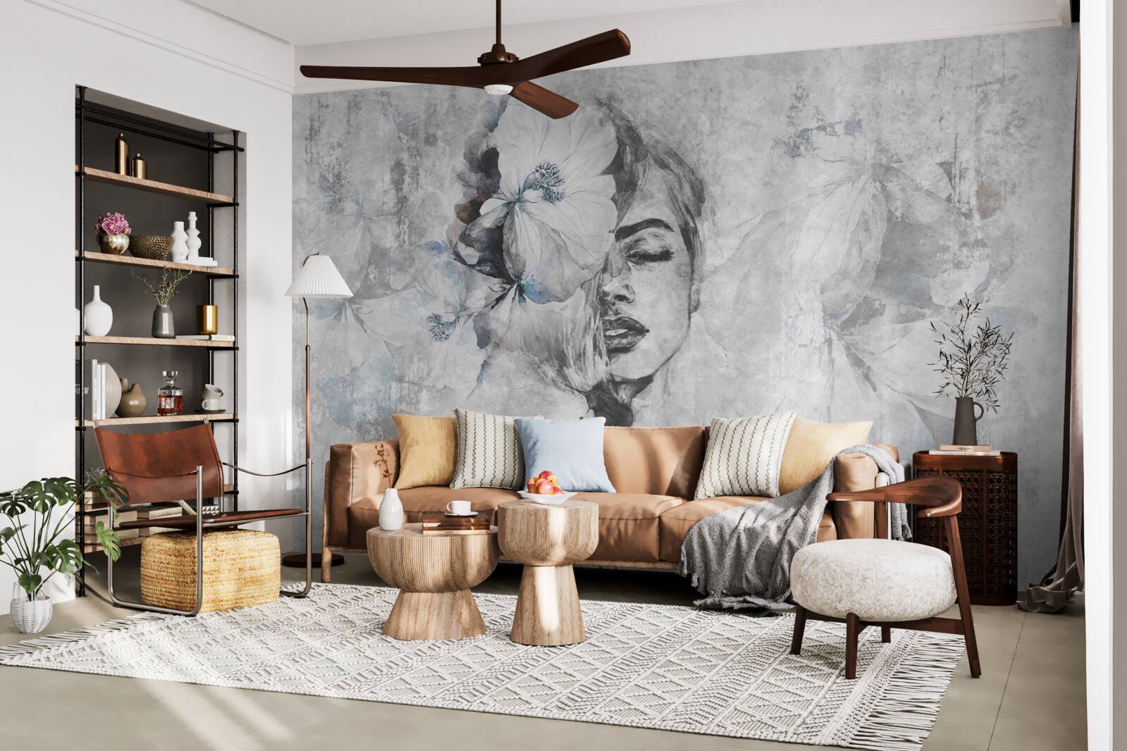 Фотошпалери зображення дівчини на сірому тлі