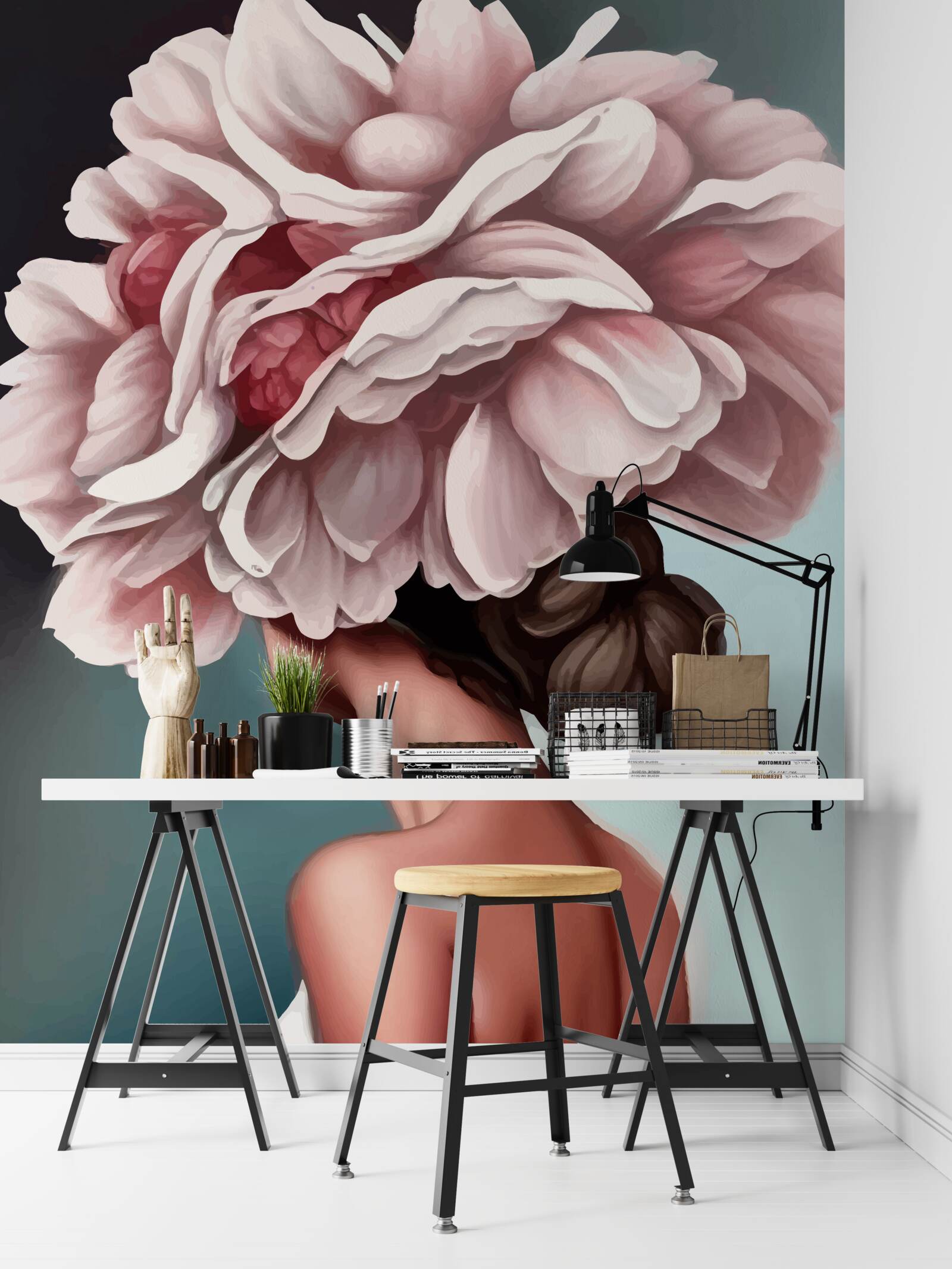 Фотошпалери дівчина, чиє волосся замінили квіти