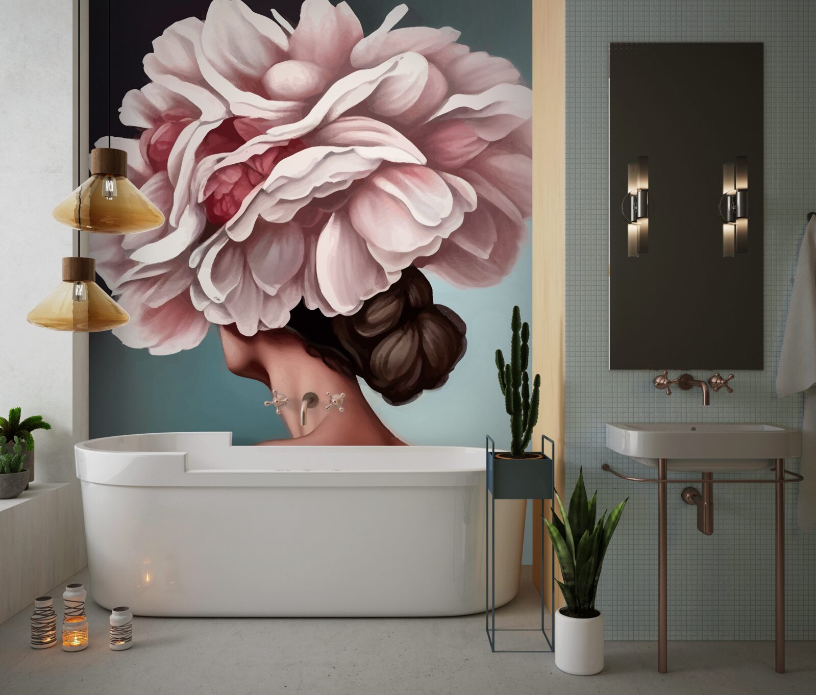 Фотошпалери дівчина, чиє волосся замінили квіти