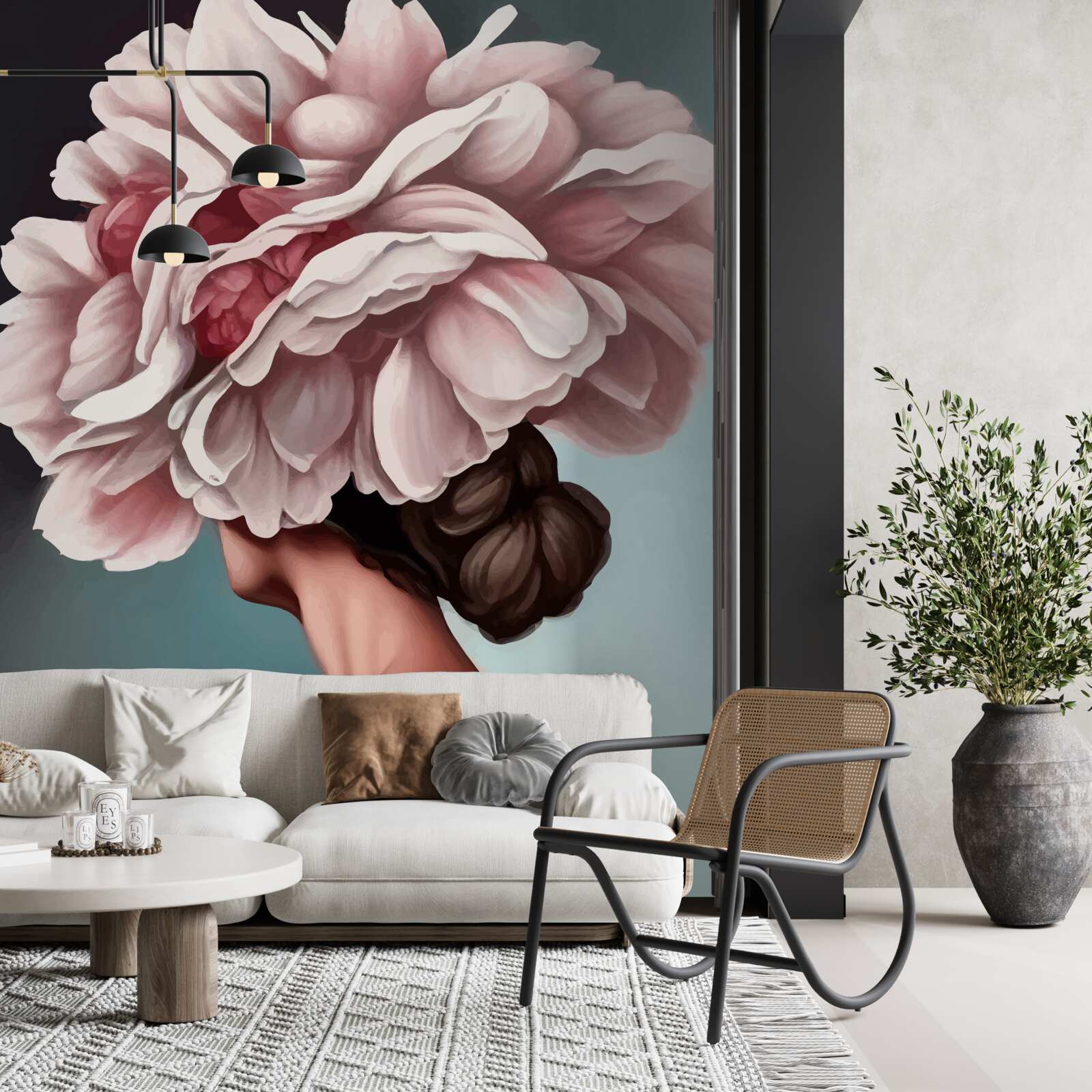 Фотошпалери дівчина, чиє волосся замінили квіти