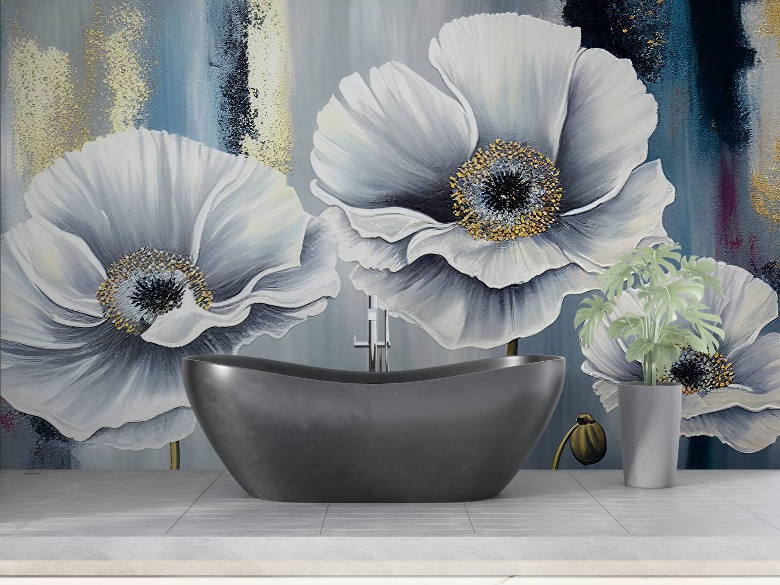 Фотошпалери сяючі білі голівки квітучих маків