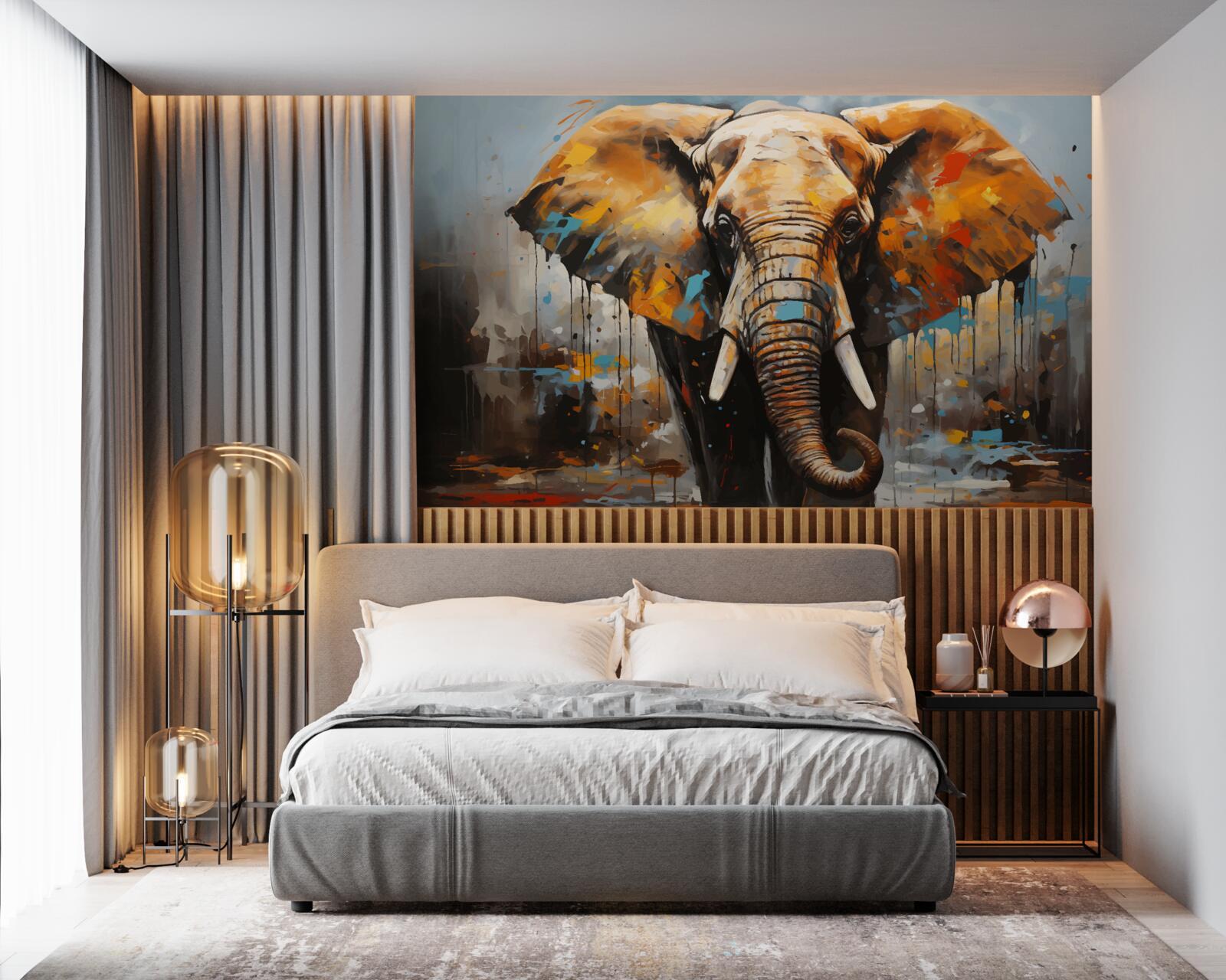 Фотошпалери намальоване зображення великого слона з бивнями