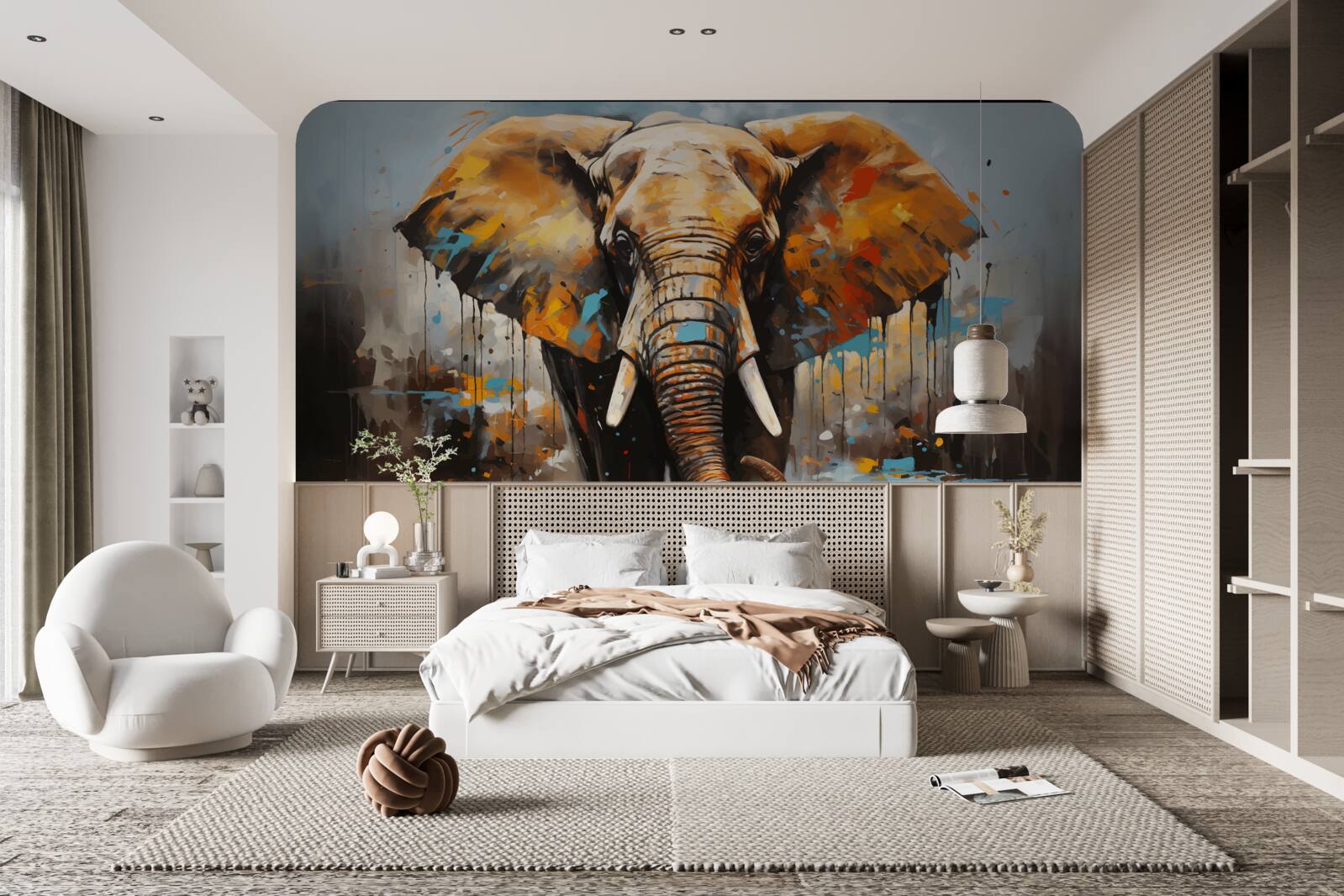 Фотошпалери намальоване зображення великого слона з бивнями