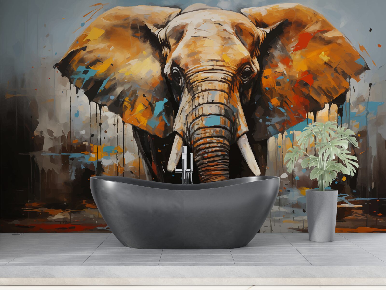 Фотошпалери намальоване зображення великого слона з бивнями