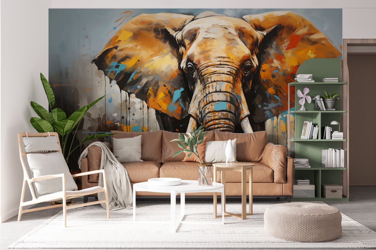 Фотошпалери намальоване зображення великого слона з бивнями