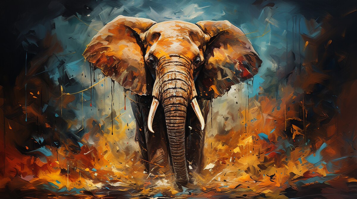 Фотошпалери могутній слон гуляє в сутінках