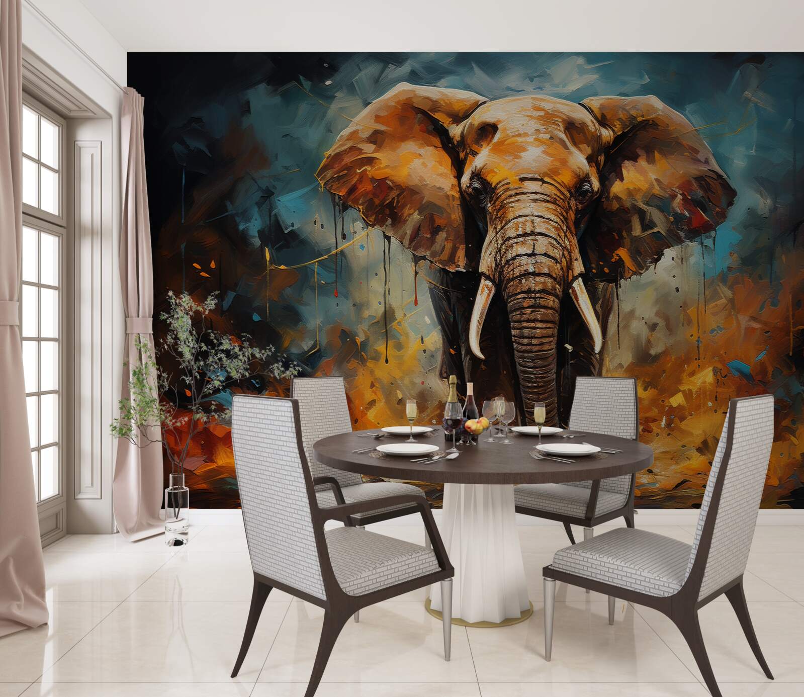 Фотошпалери могутній слон гуляє в сутінках