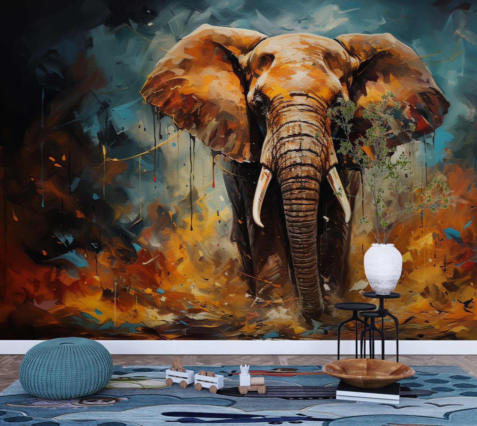 Фотошпалери могутній слон гуляє в сутінках