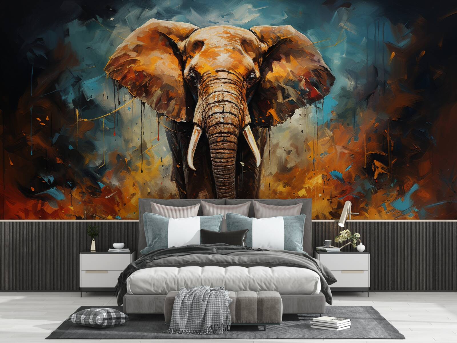 Фотошпалери могутній слон гуляє в сутінках