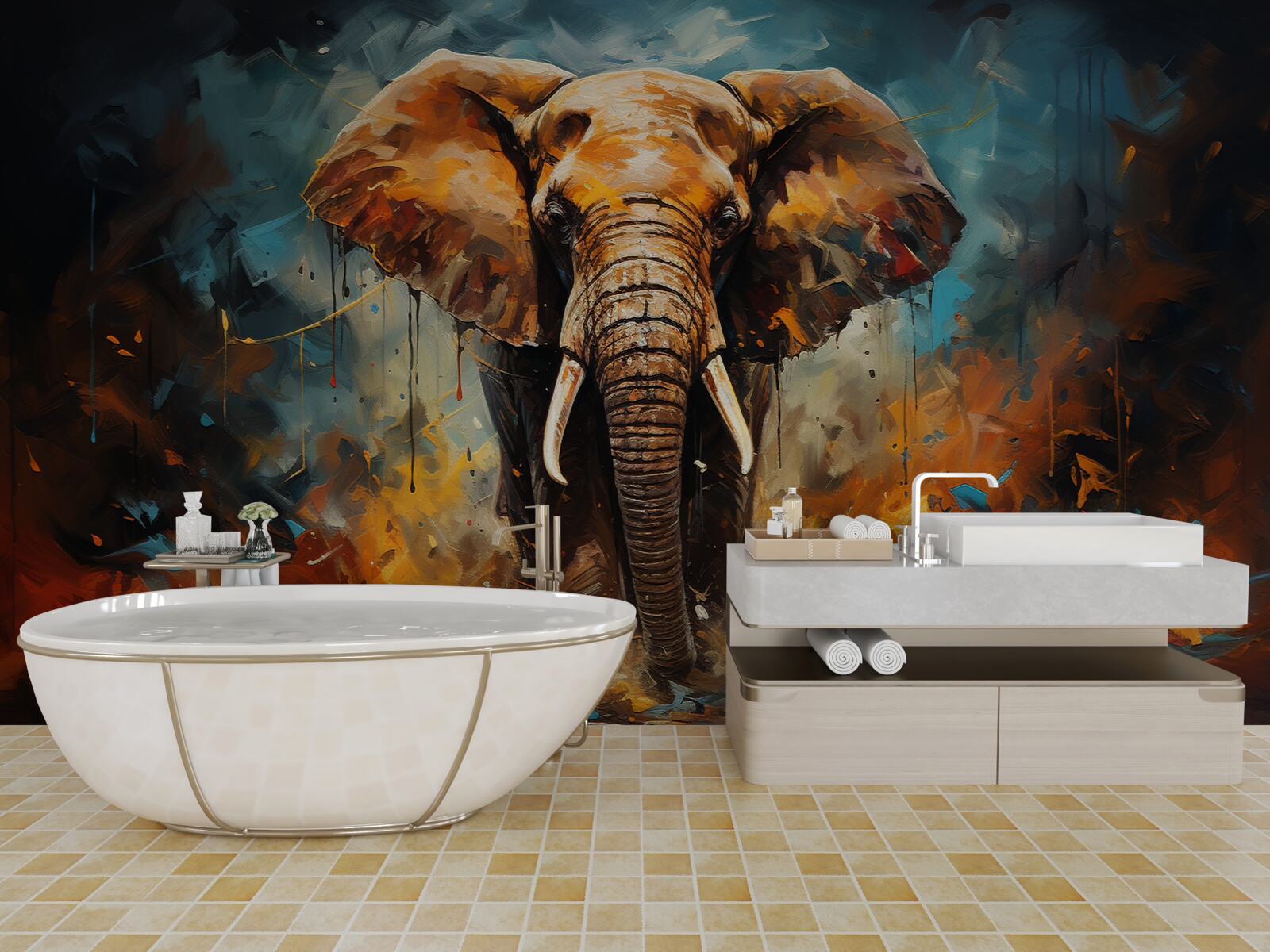 Фотошпалери могутній слон гуляє в сутінках