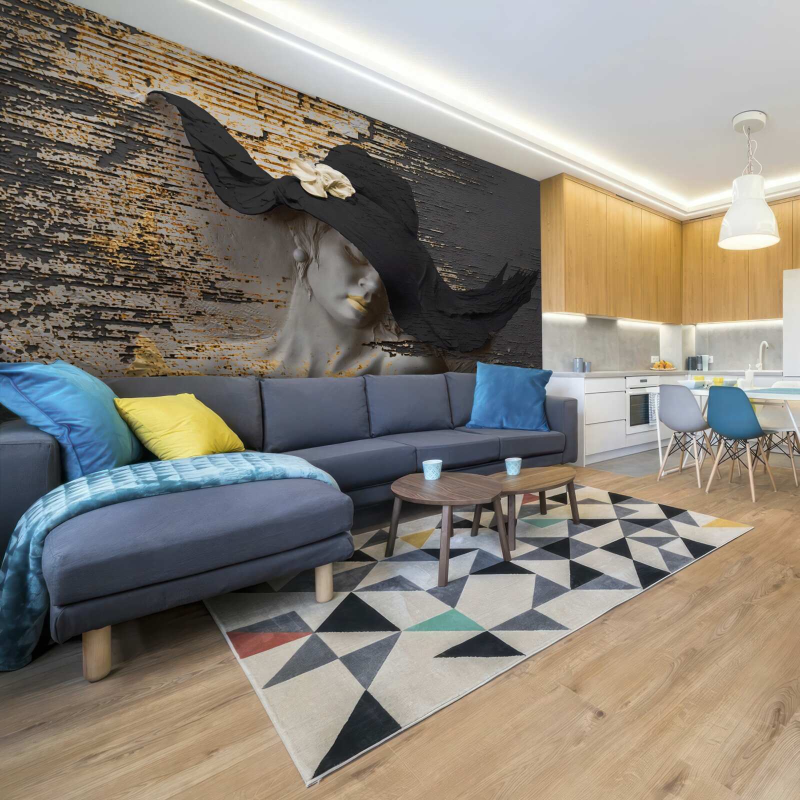 Фотошпалери жінка з квітами в капелюсі