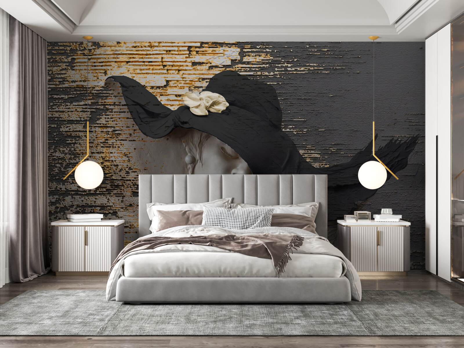 Фотошпалери жінка з квітами в капелюсі