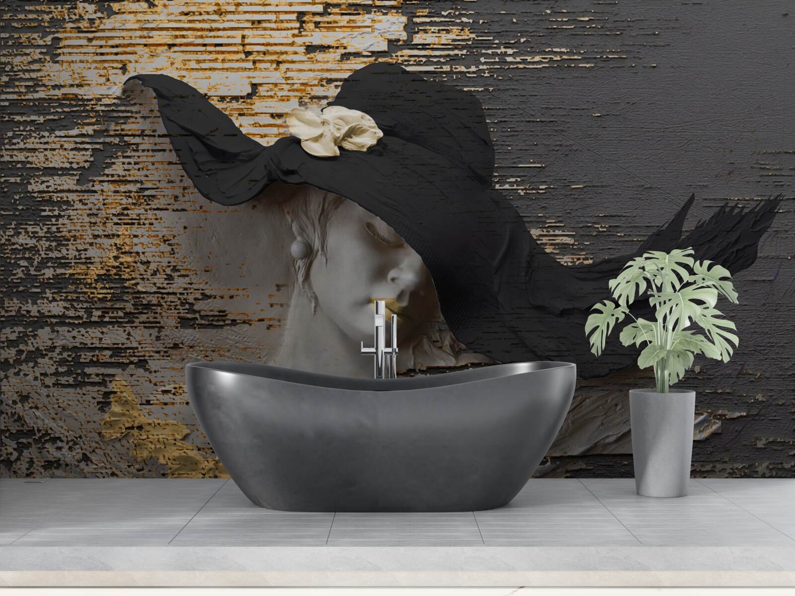 Фотошпалери жінка з квітами в капелюсі