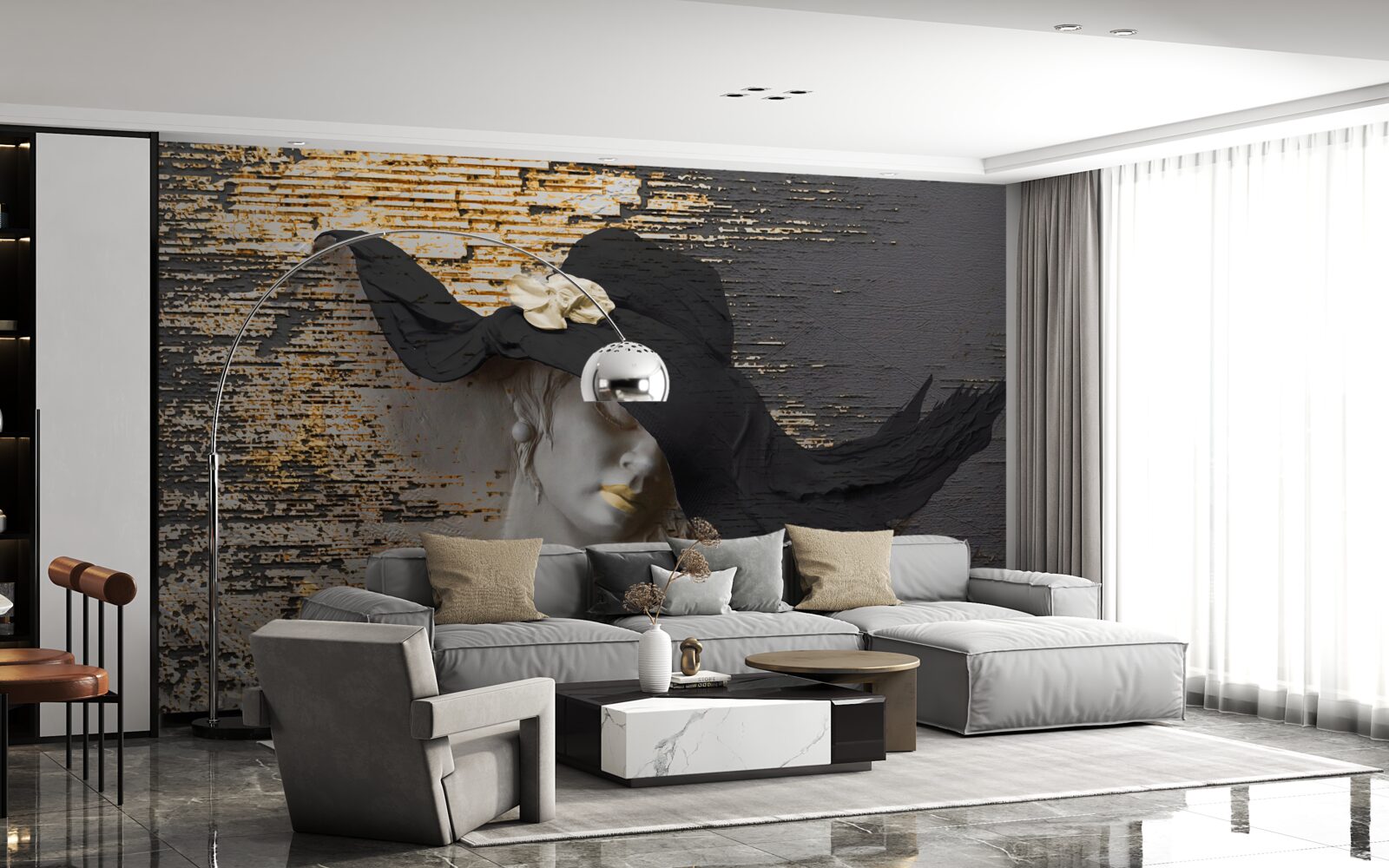 Фотошпалери жінка з квітами в капелюсі