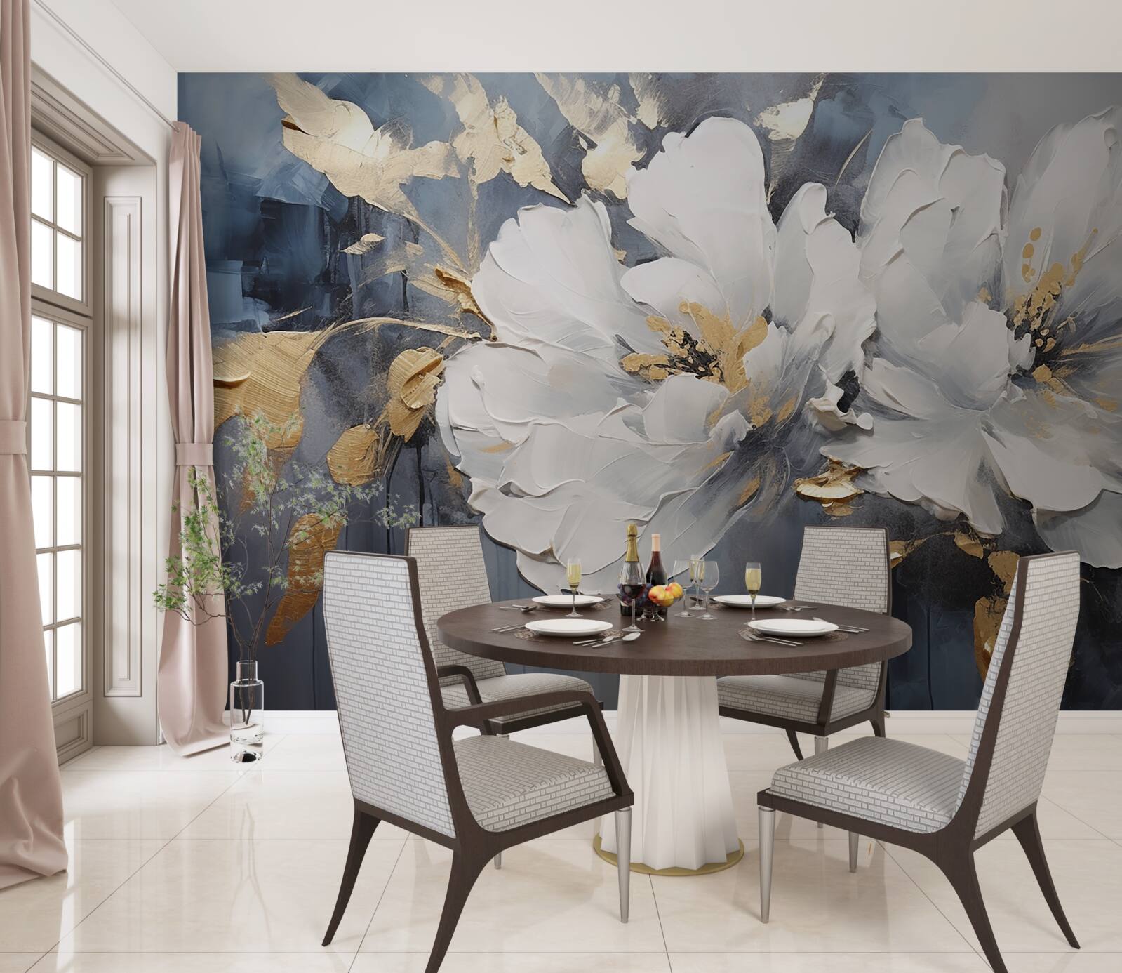 Фотошпалери під час зливи м'які білосніжні бутони