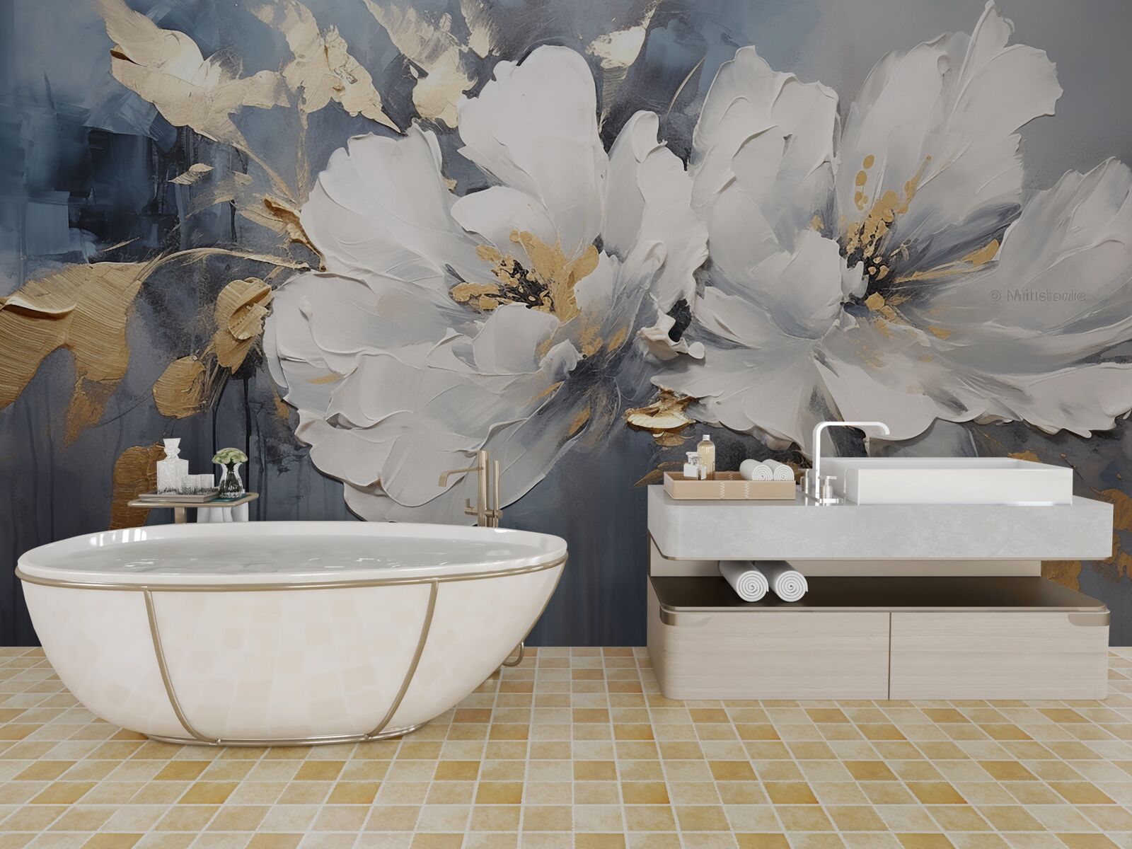 Фотошпалери під час зливи м'які білосніжні бутони