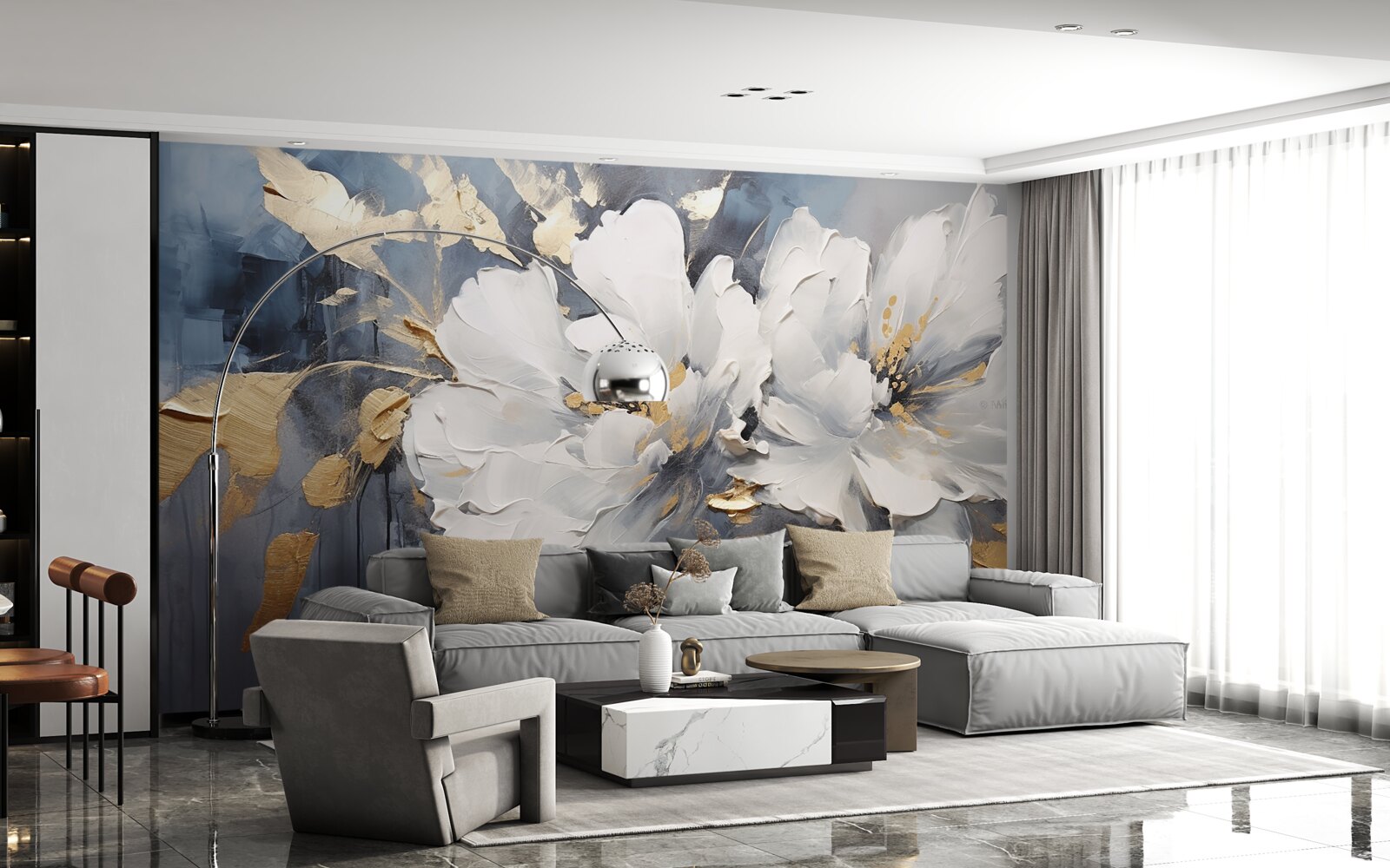 Фотошпалери під час зливи м'які білосніжні бутони