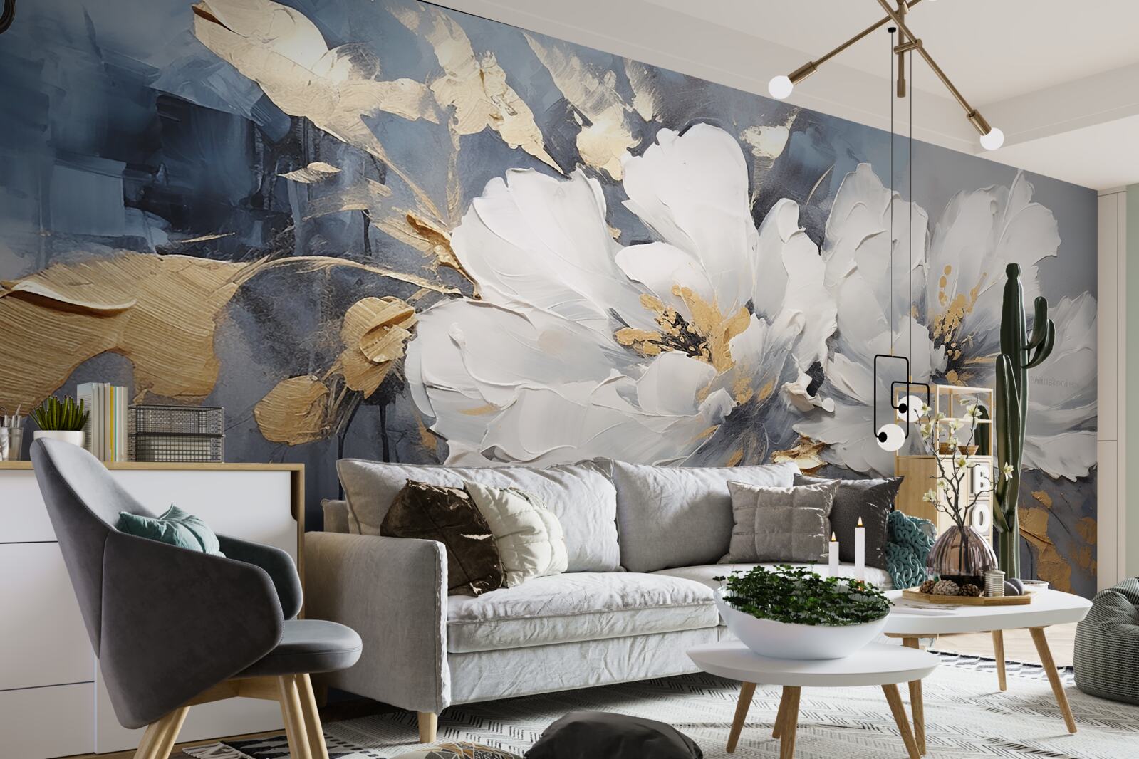 Фотошпалери під час зливи м'які білосніжні бутони