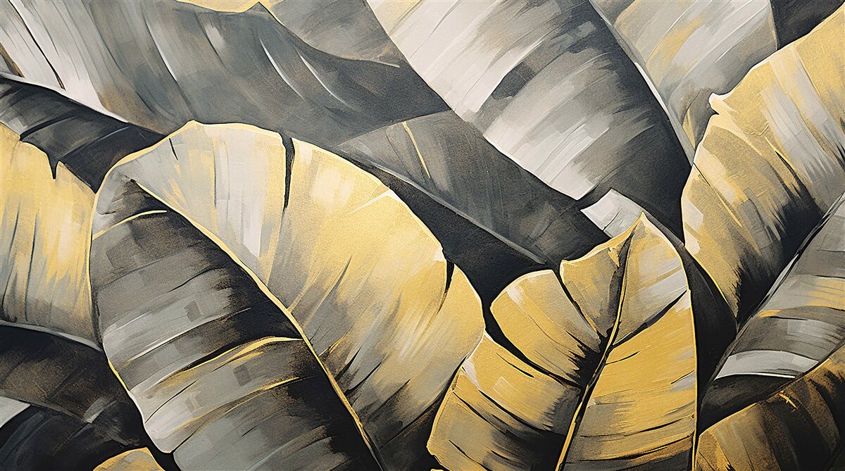 Фотошпалери чорне та золоте листя