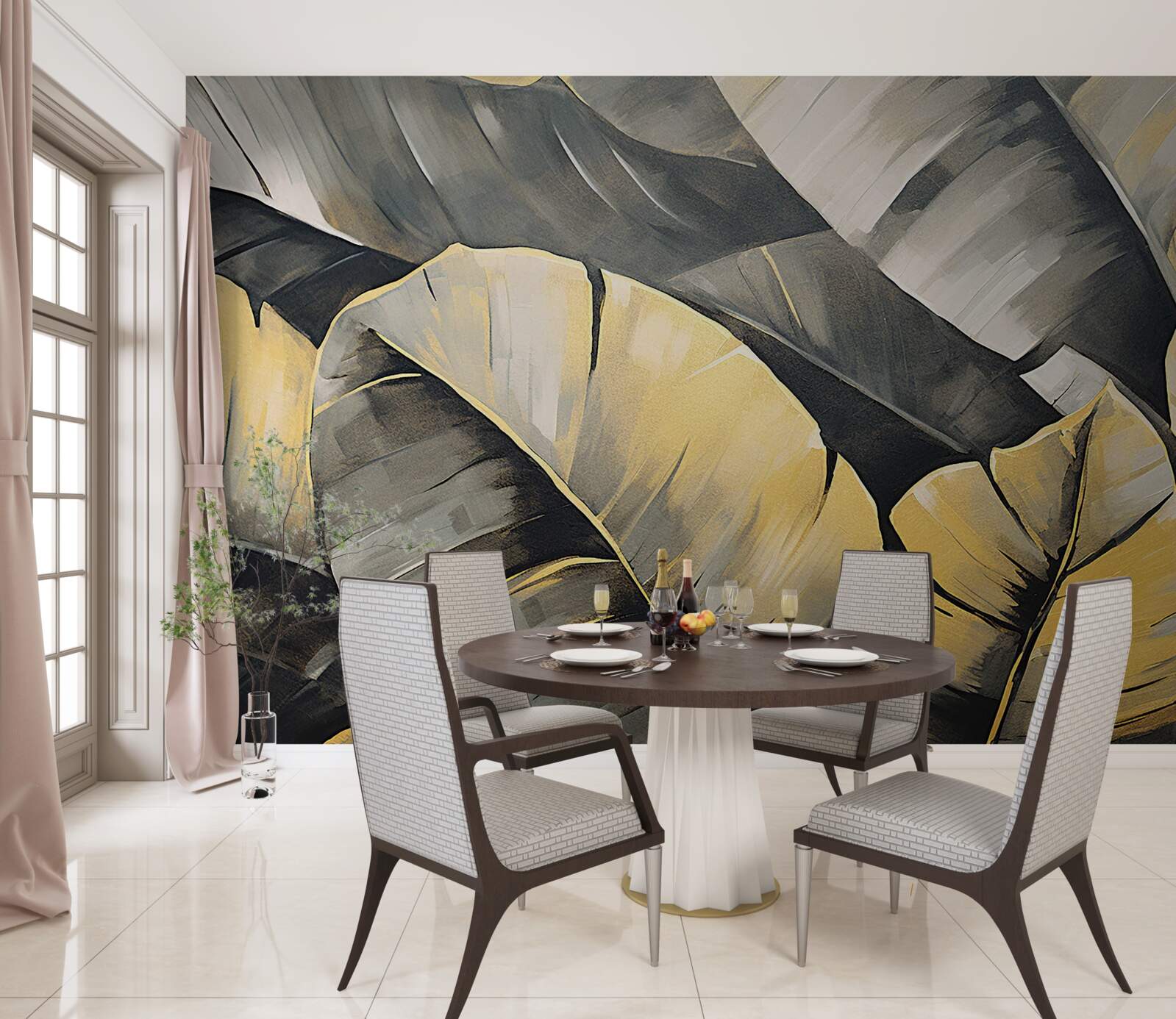 Фотошпалери чорне та золоте листя