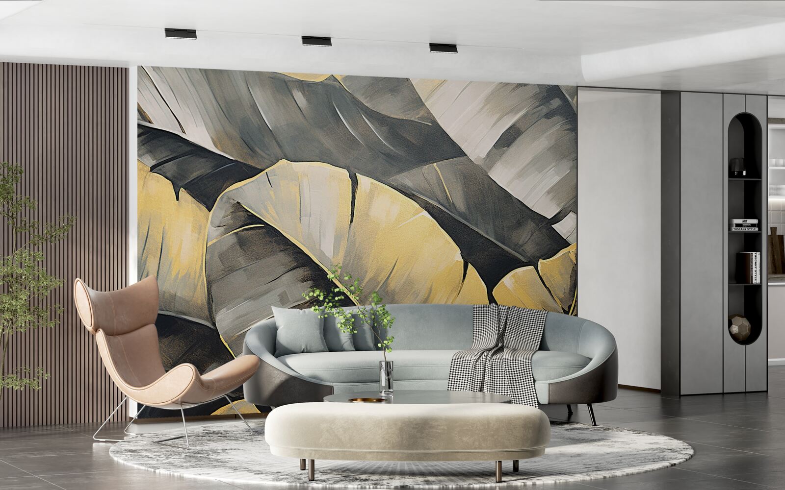 Фотошпалери чорне та золоте листя