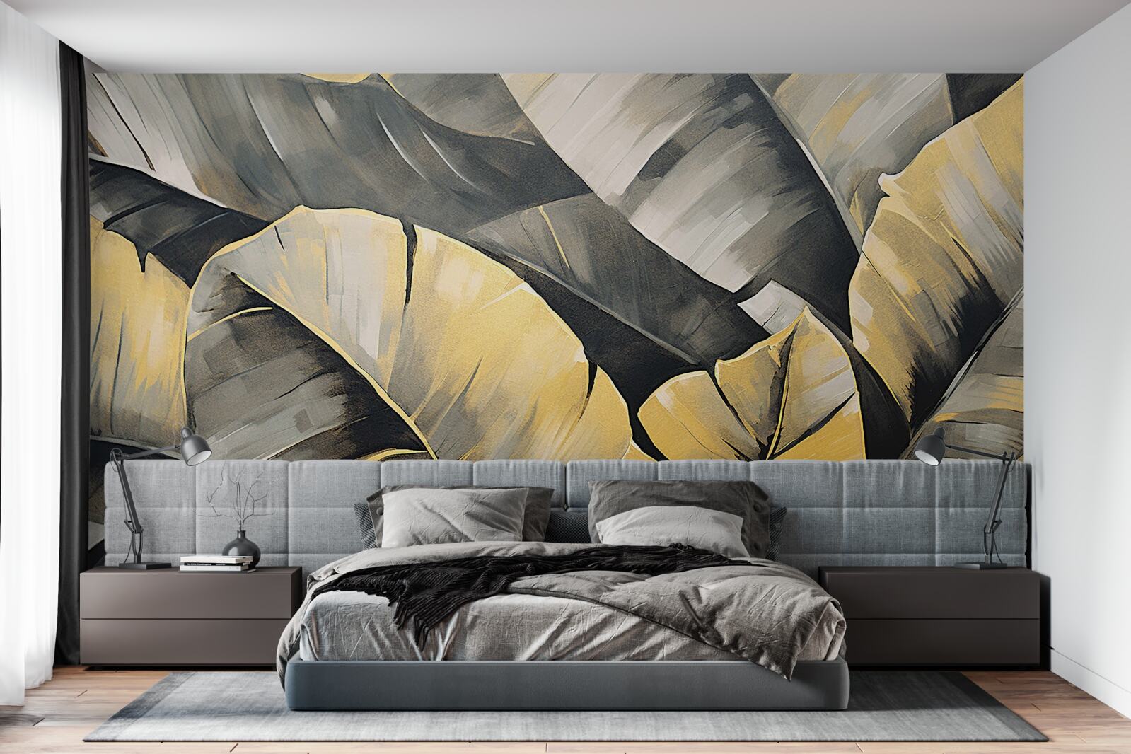 Фотошпалери чорне та золоте листя