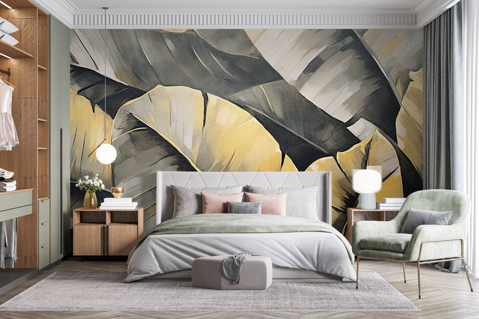 Фотошпалери чорне та золоте листя