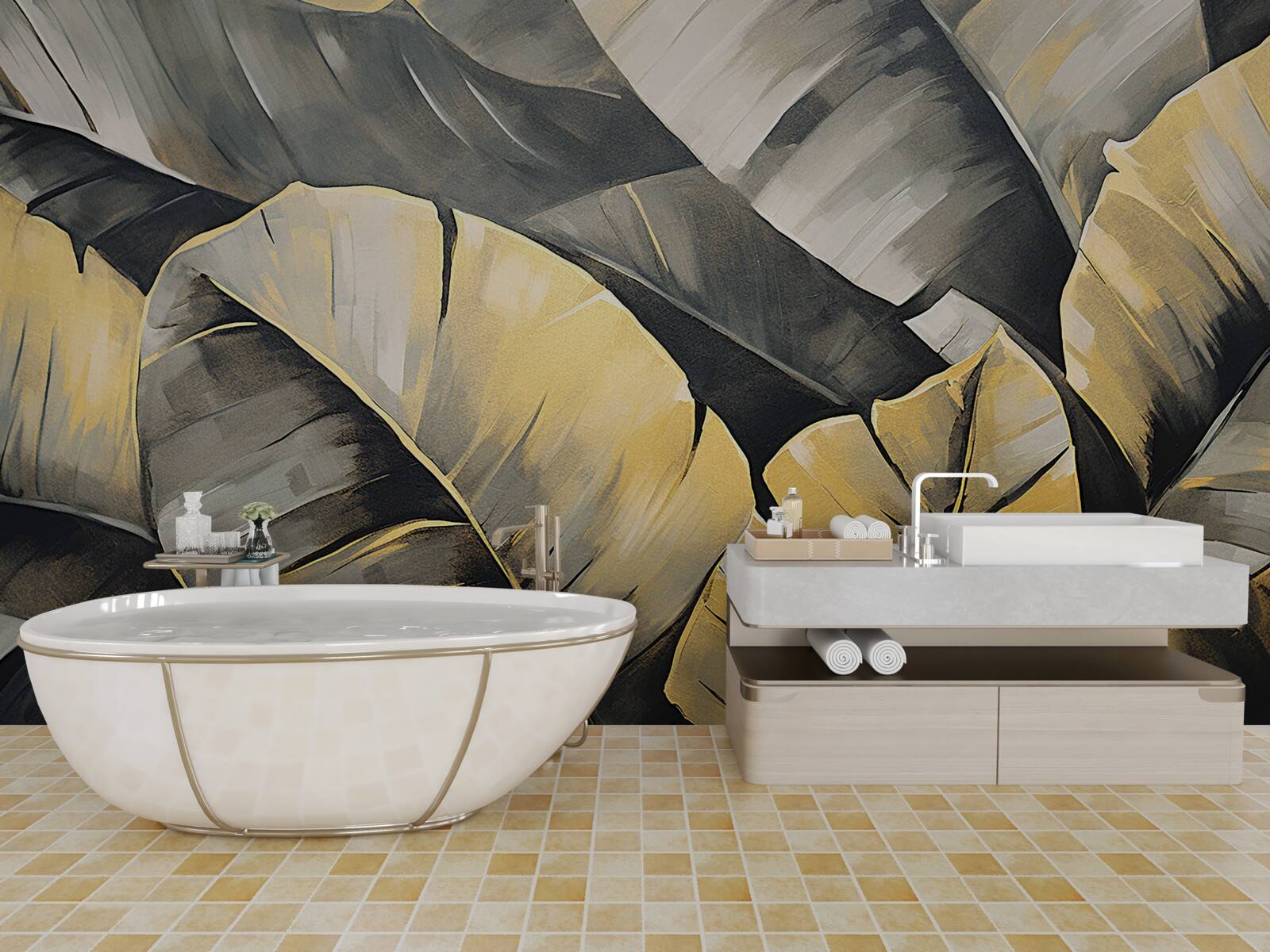 Фотошпалери чорне та золоте листя