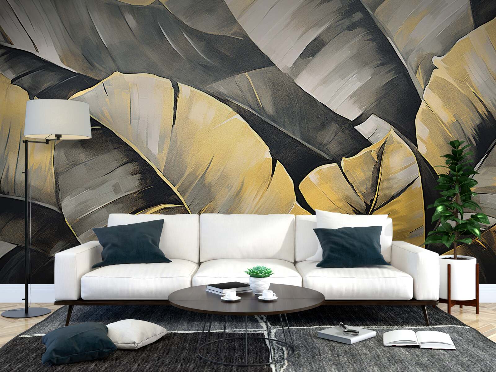 Фотошпалери чорне та золоте листя