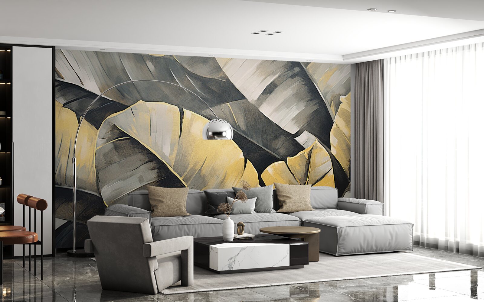 Фотошпалери чорне та золоте листя