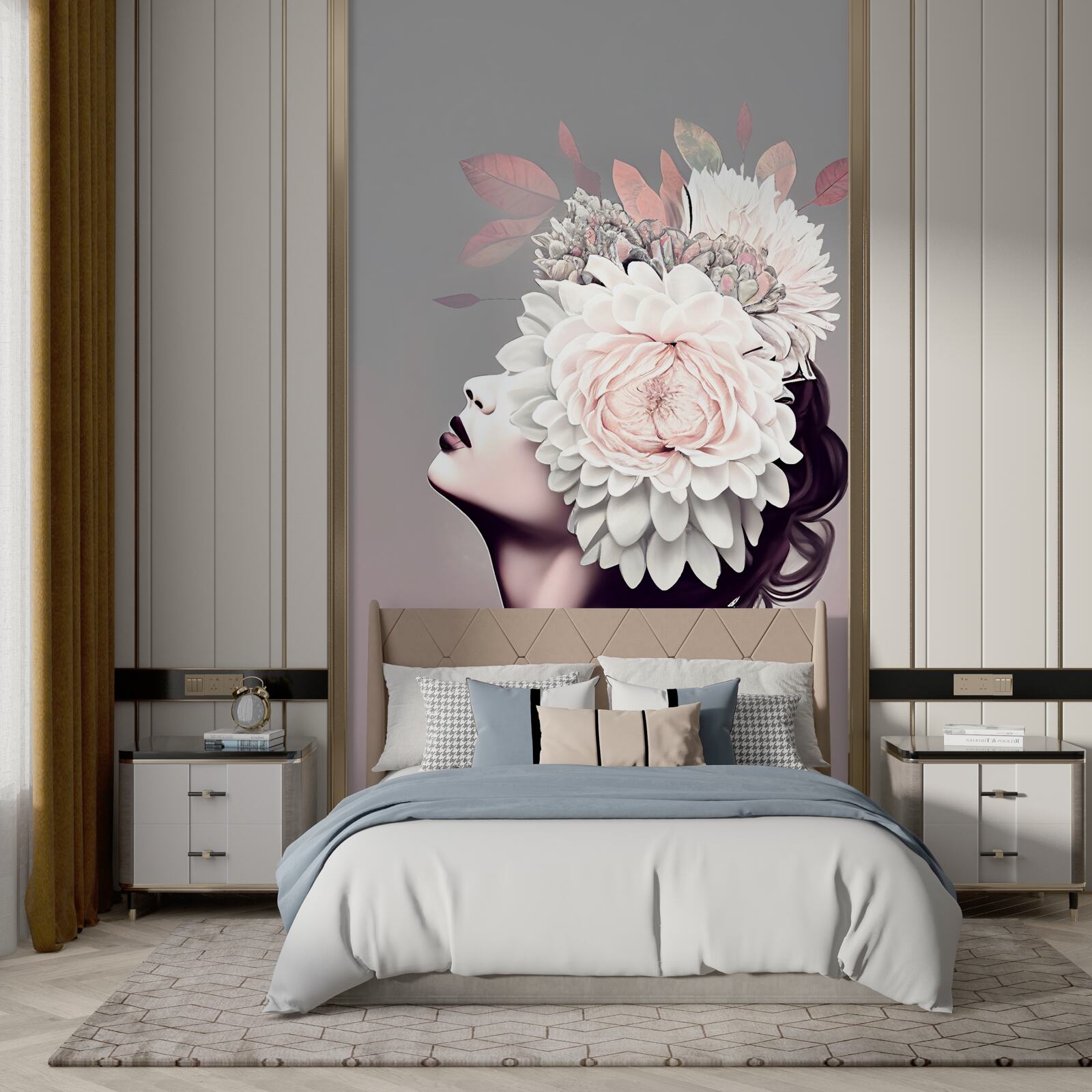 Фотошпалери дівчина з квітами у волоссі