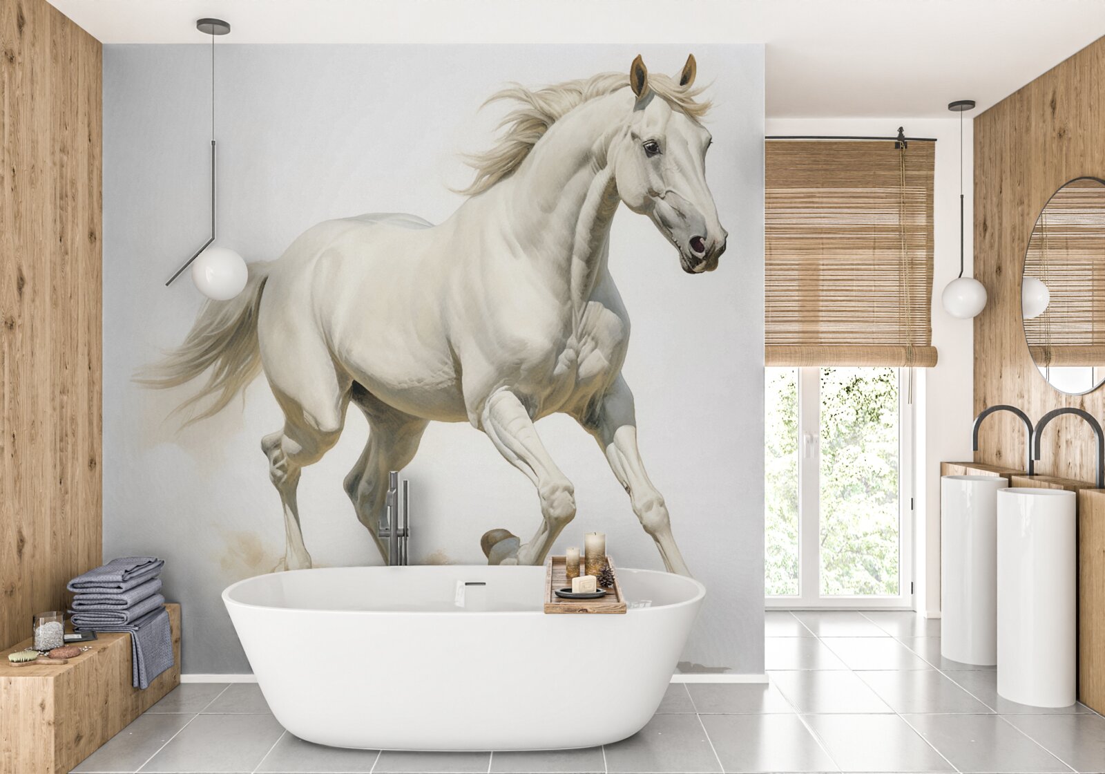 Фотошпалери легкий жеребець мчить піщаною поверхнею