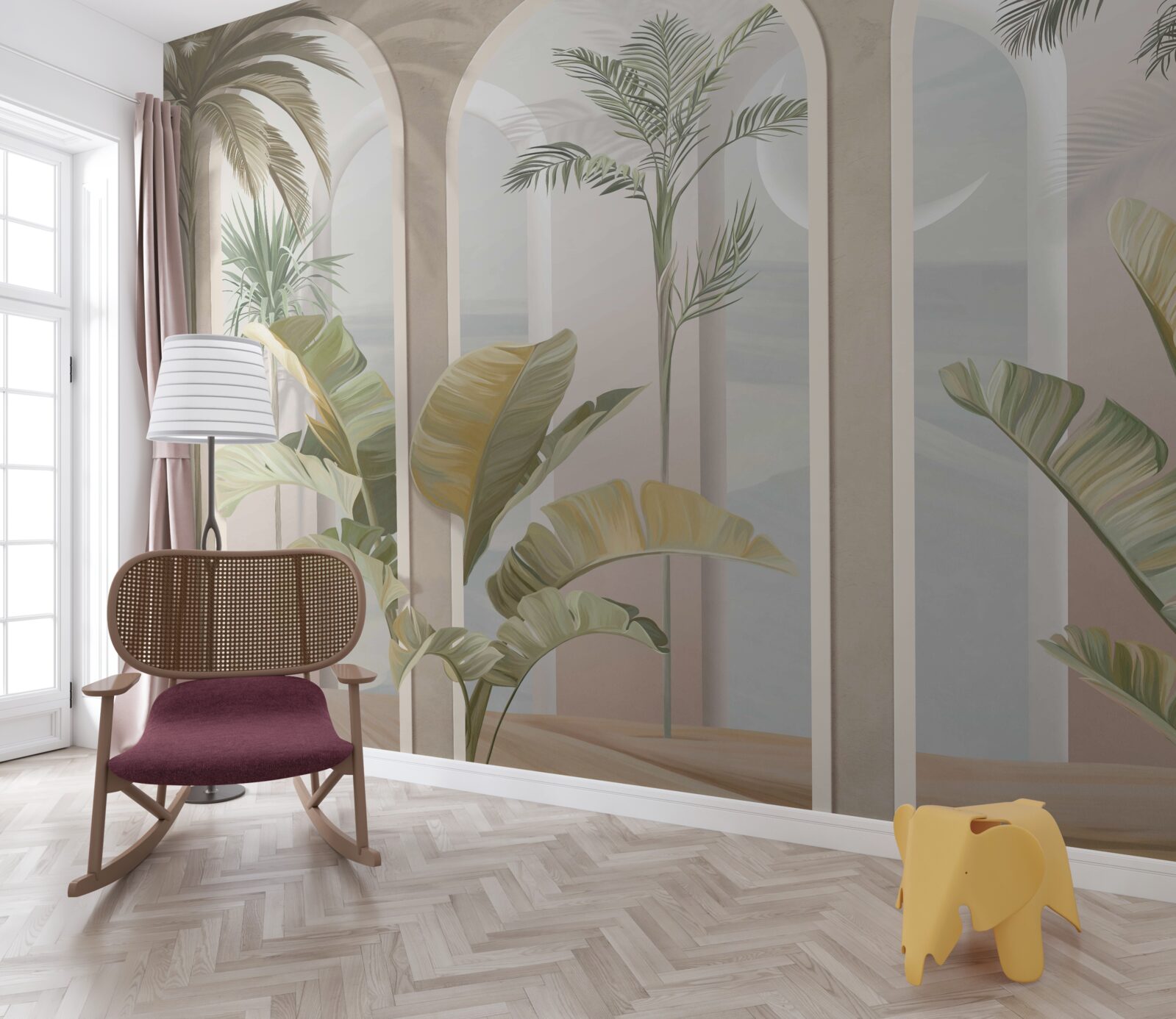 Фотошпалери пальми та папороті під високими склепіннями